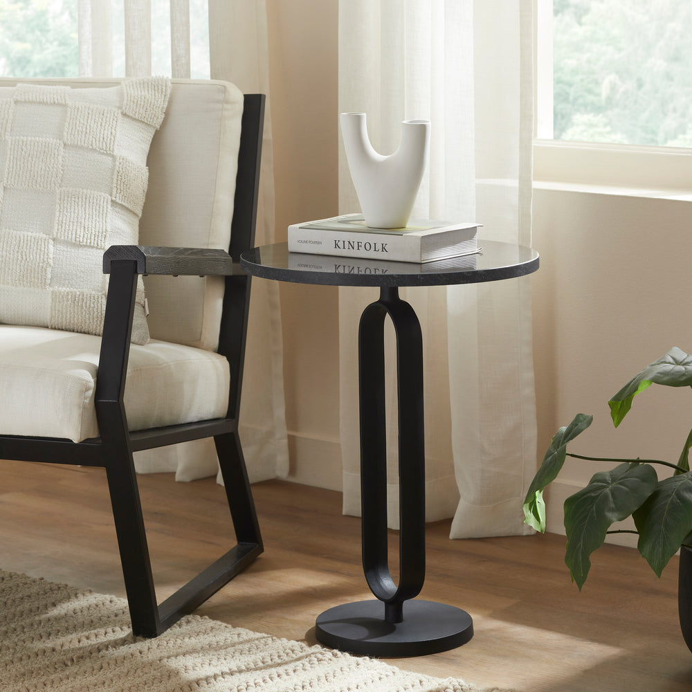 Eryx Indoor Cast Aluminum Side Table, Matte Black - White Label Lifestyle Image - TA472
