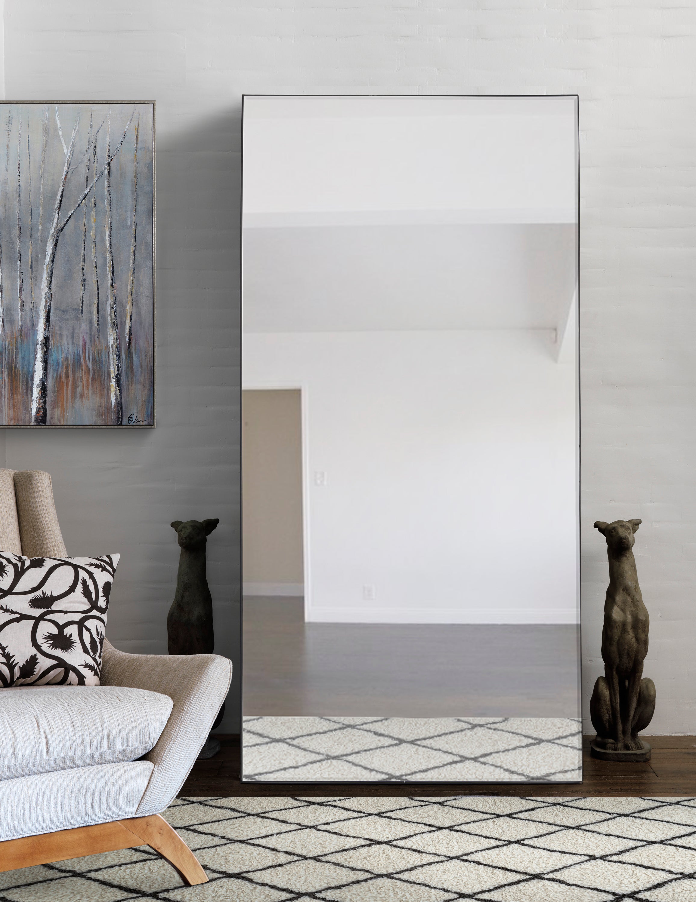 Trilo 60" Tall Rectangle Full Length Mirror, Black - Lifestyle Image - MT2098