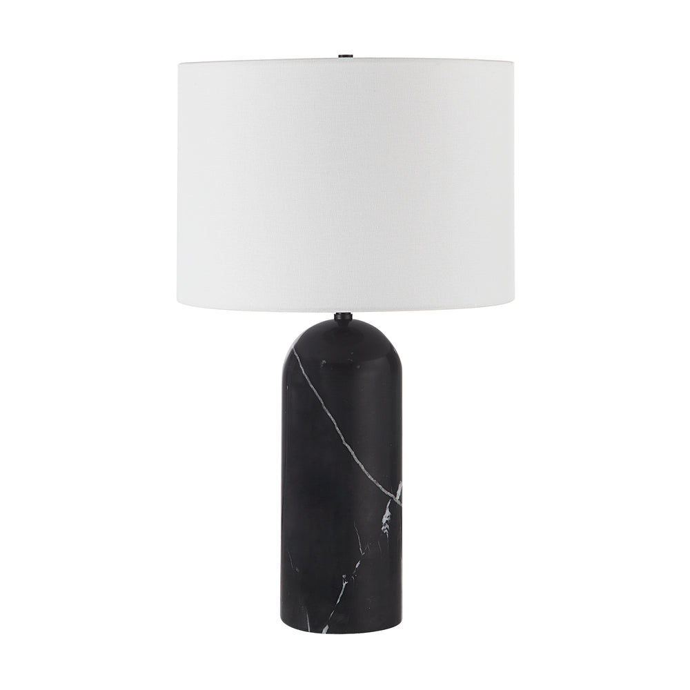 Tyne 25" Tall Powder Coated Matte Black Iron Table Lamp with Drum Linen Shade - Main Image - LPT1273