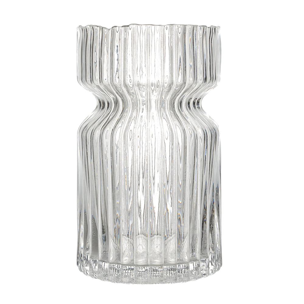 Gladys Indoor Mouth Blown Glass Glass Vase, Clear Fluted - Angle Image - VAS286