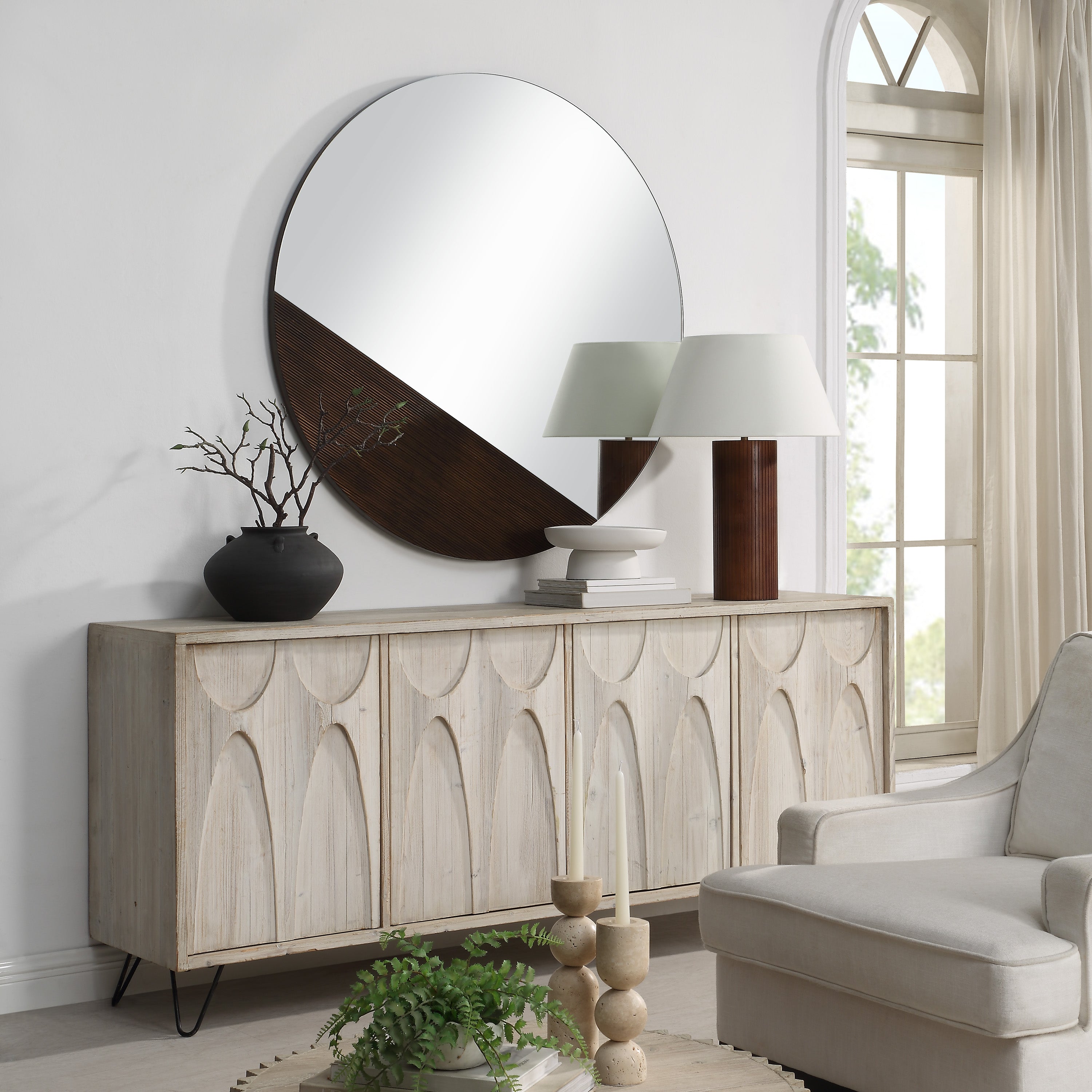 Ronda 47.25" H x 47.25" W Wall Mirror, Brown - Lifestyle Image - MT2705