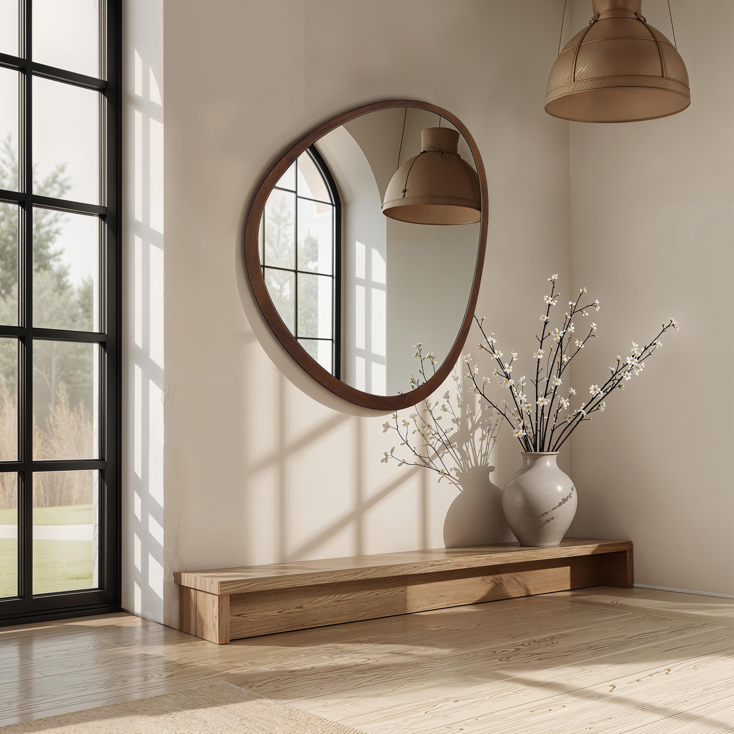 Borago 46" H x 36" W Wall Mirror, Brown - White Label Lifestyle Image - MT2741