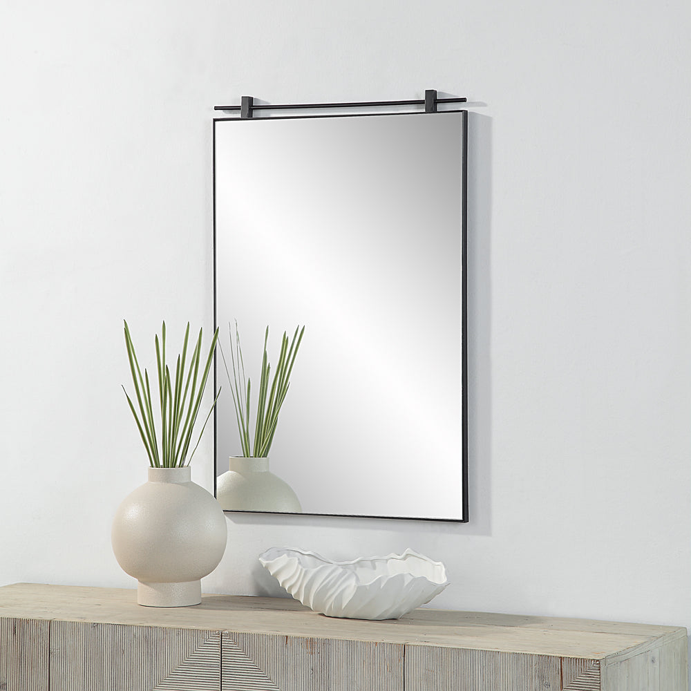 Titel 36" Tall Rectangular Mirror, Matte Black - Lifestyle Image - MT2633