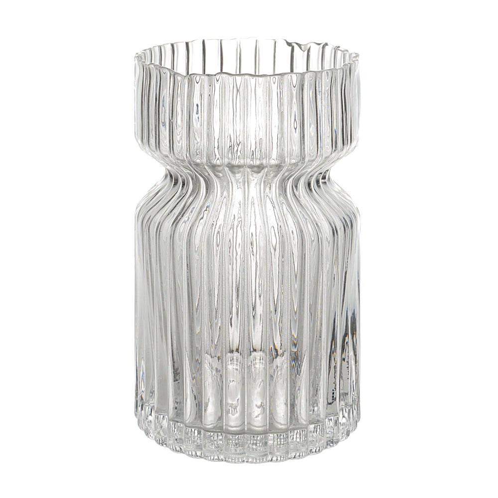 Gladys Indoor Mouth Blown Glass Glass Vase, Clear Fluted - Main Image - VAS286