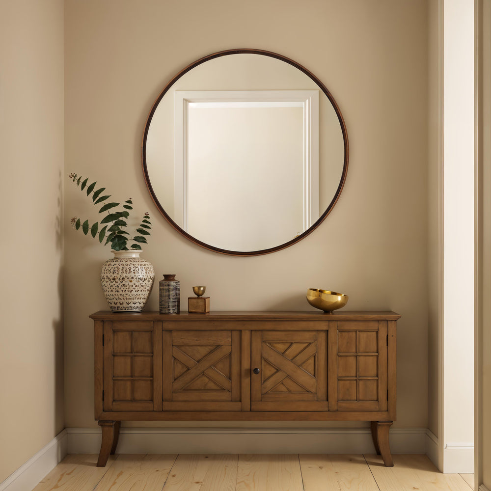 Cabiria 36" H x 36" W Wall Mirror, Brown - White Label Lifestyle Image - MT2745