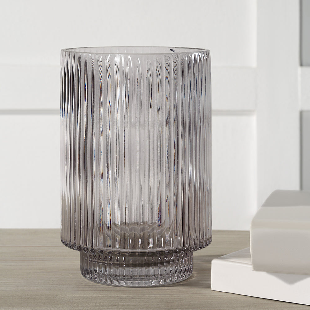 Amiens Indoor Mouth Blown Glass Glass Vase, Grey Fluted - Lifestyle Image - VAS287