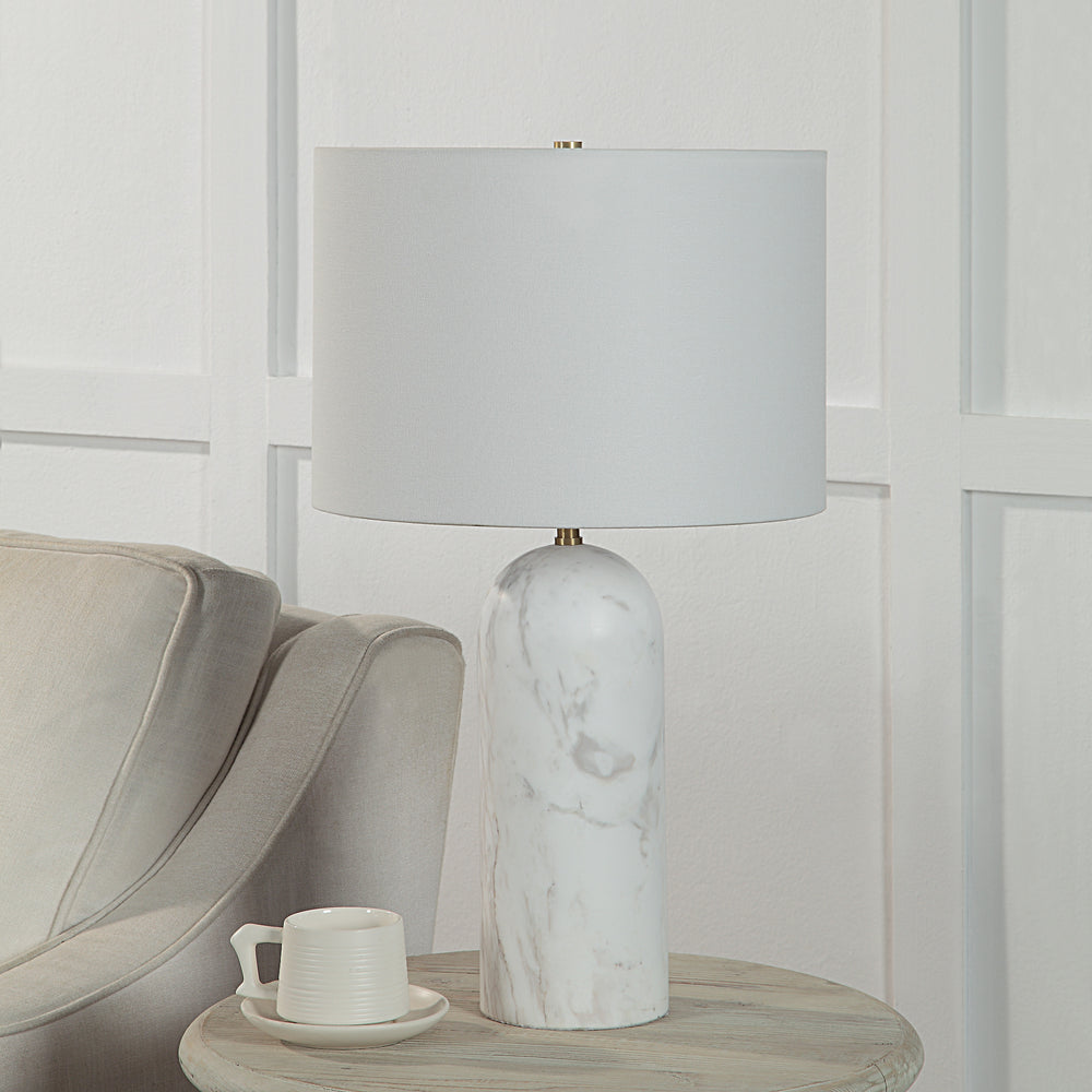 Beausoleil 25" Tall Satin Brass Iron Table Lamp with Drum Linen Shade - Lifestyle Image - LPT1272