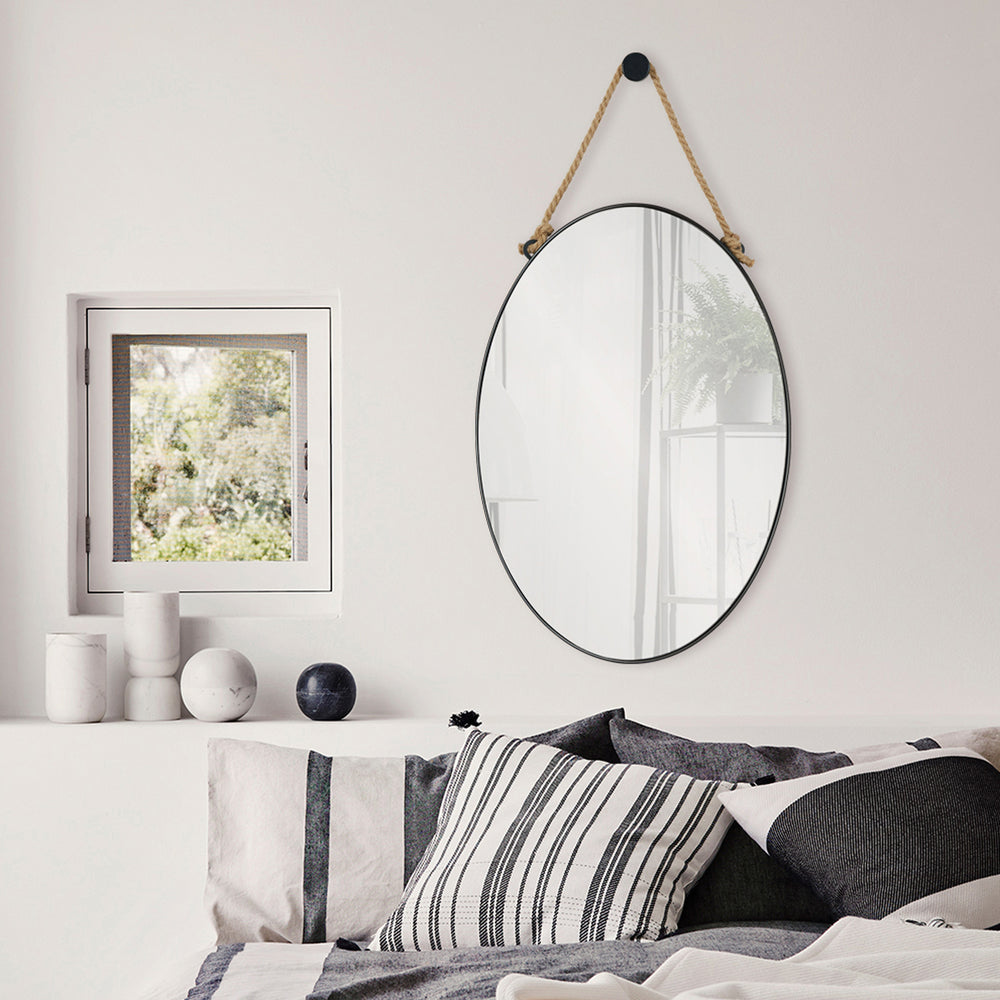 Parbuckle 42" Tall Oval Wall Mirror, Black - Additional Image 3 - MT2365