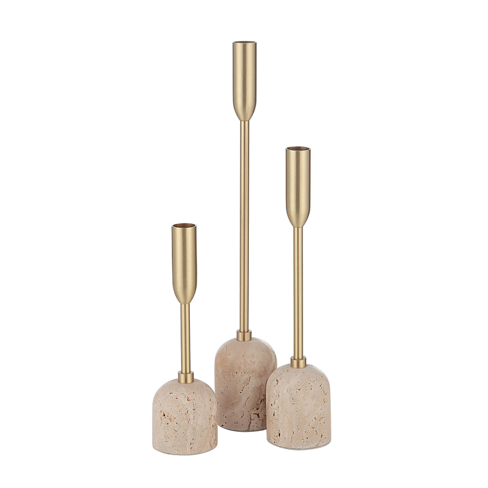 Vesta Indoor Iron Set Of 3 Tapered Candle Holder, Satin Brass - Main Image - CAN184