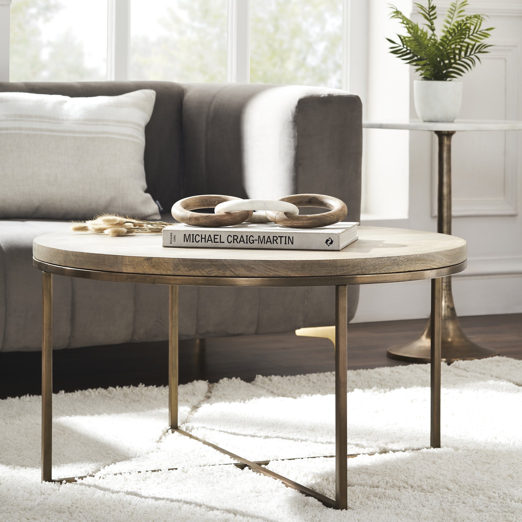 Liana Indoor Mango Wood Table, Antique Brass - Lifestyle Image - TA445
