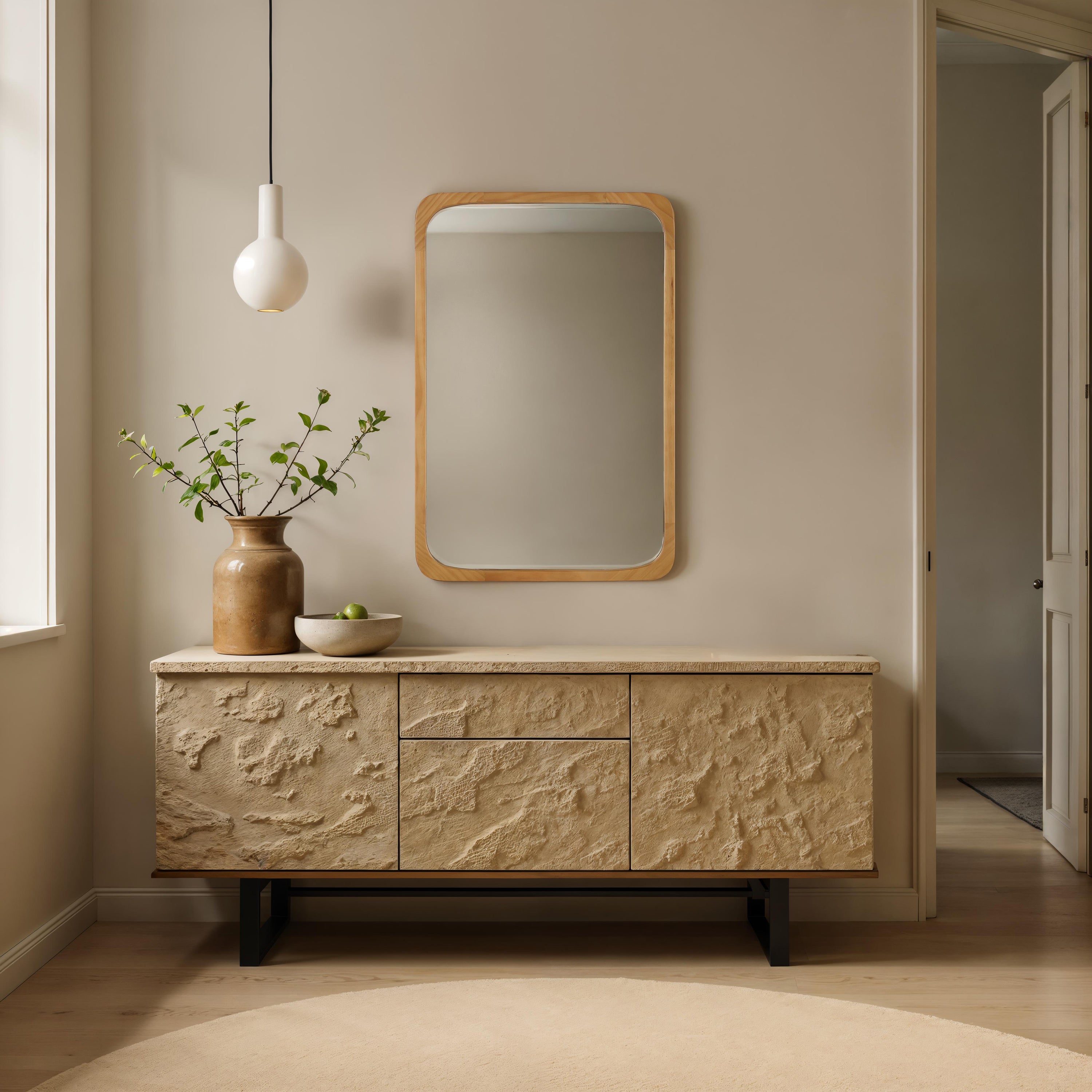 Scisto 36" H x 24" W Wall Mirror, Beige - Lifestyle Image - MT2755