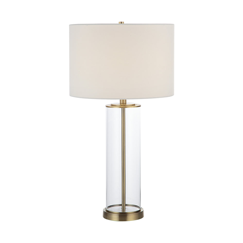 Saco 28" Tall Satin Brass Glass Table Lamp with Drum Linen Shade (Set of 2) - Additional Image 2 - LPT1264-SET2