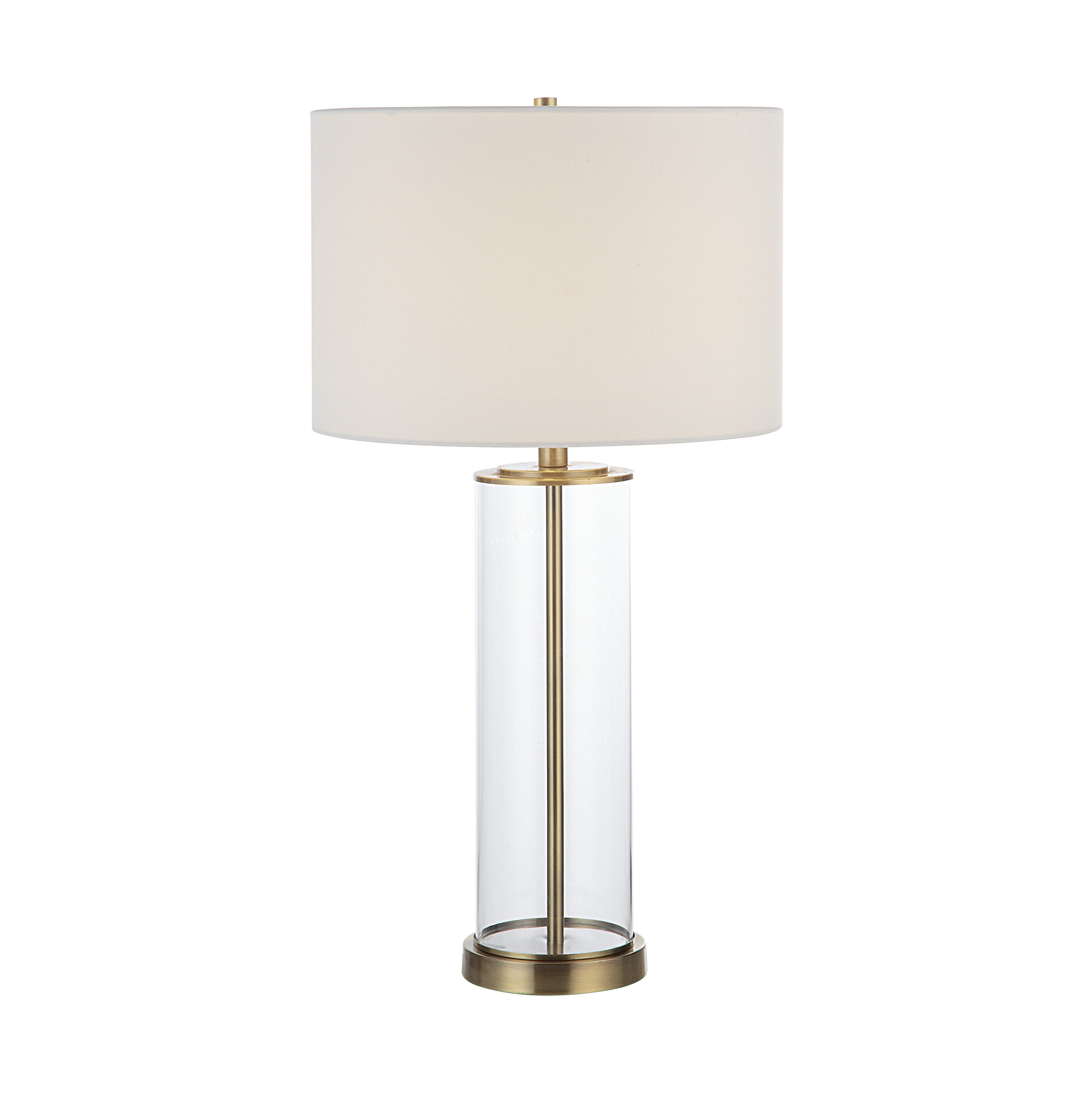 Saco 28" Tall Satin Brass Glass Table Lamp with Drum Linen Shade (Set of 2) - Additional Image 2 - LPT1264-SET2