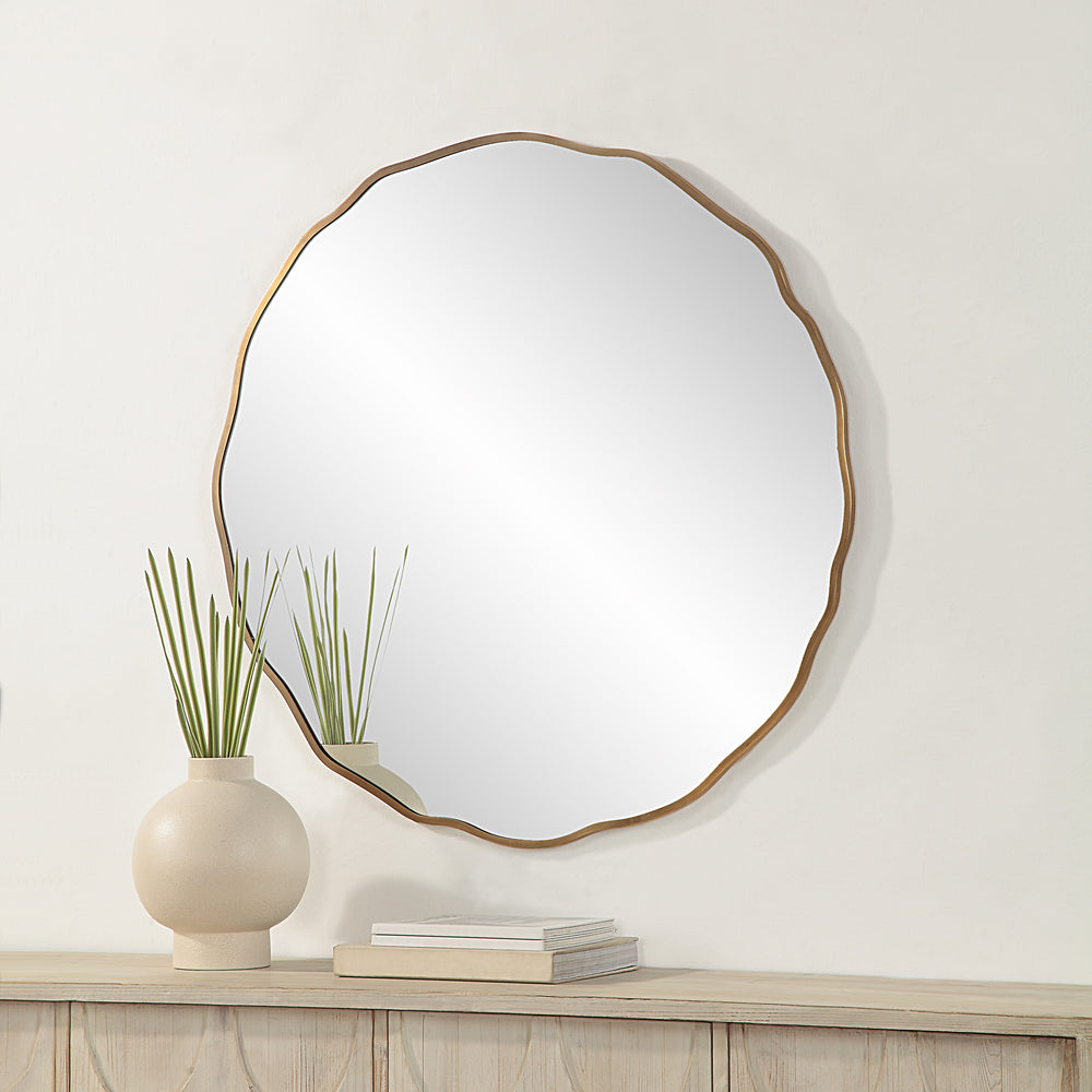 Bern 40" Tall Round Irregular Mirror, Antique Brushed Brass - Lifestyle Image - MT2634