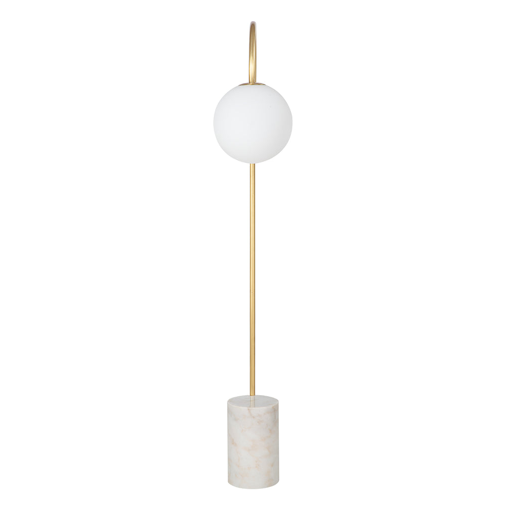 Merlot 62" Tall Satin Brass Floor Lamp with Globe Glass Shade - Angle Image - LPF3151