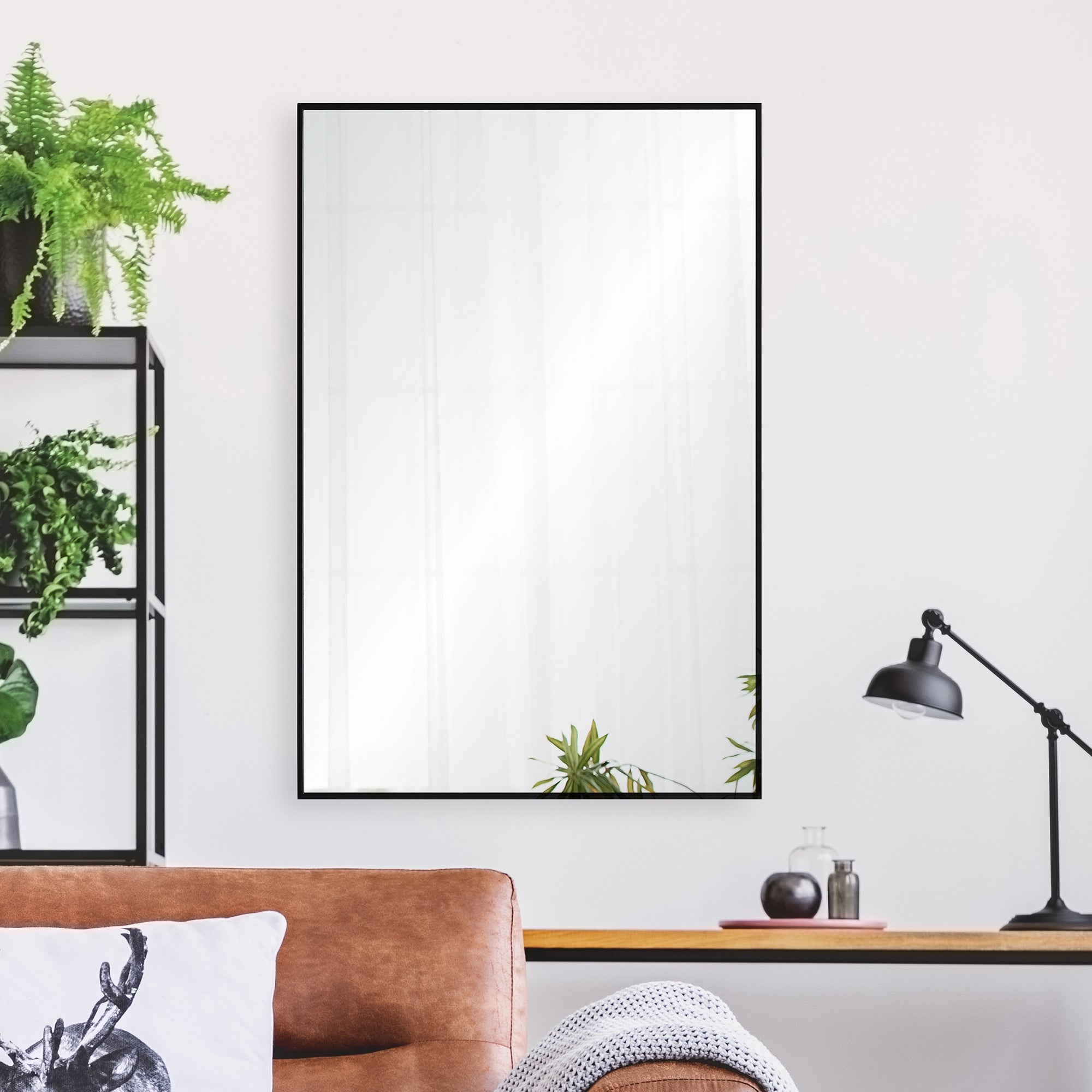Reynolds 35.5" Tall Rectangle Wall Mirror, Black - Lifestyle Image - MT1851