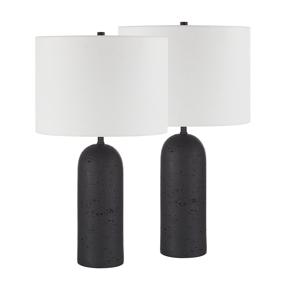 Augusta 25" Tall Black Resin Table Lamp with Drum Linen Shade (Set of 2) - Main Image - LPT1267-SET2
