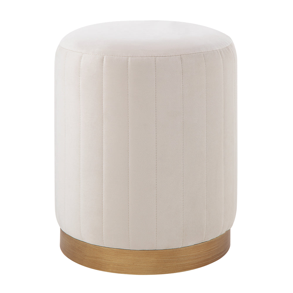 Baylor Indoor Poly-Velvet Ottoman, Off-White - Main Image - CHA093