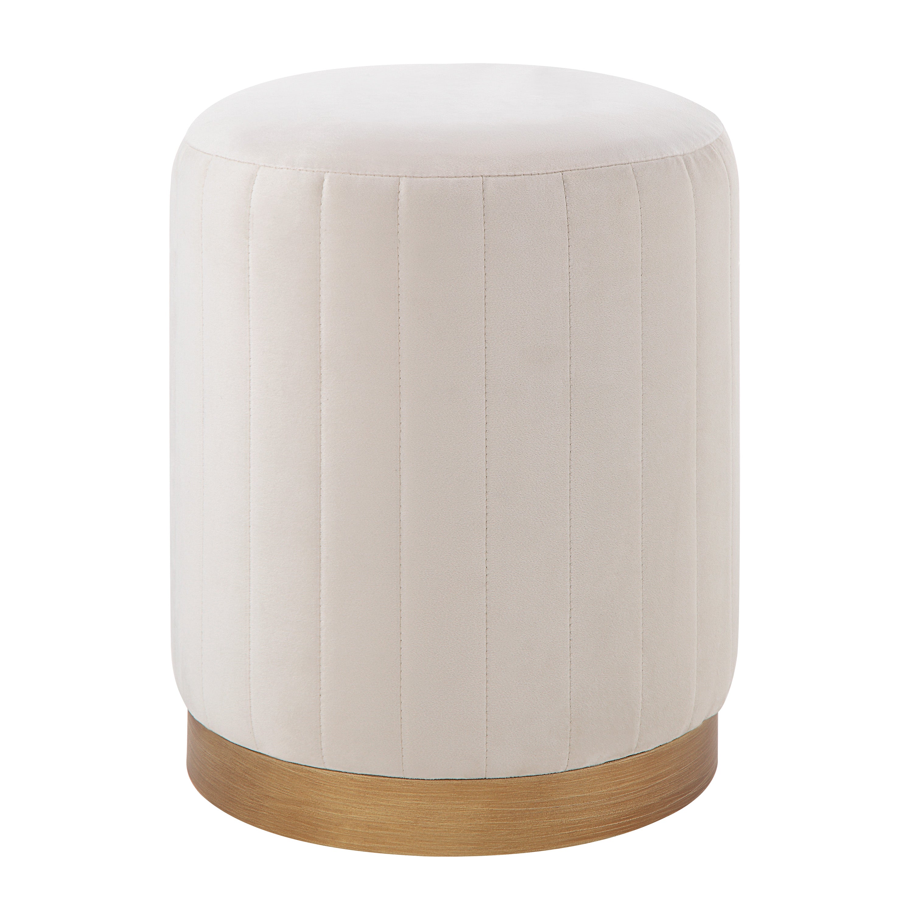 Baylor Indoor Poly-Velvet Ottoman, Off-White - Main Image - CHA093