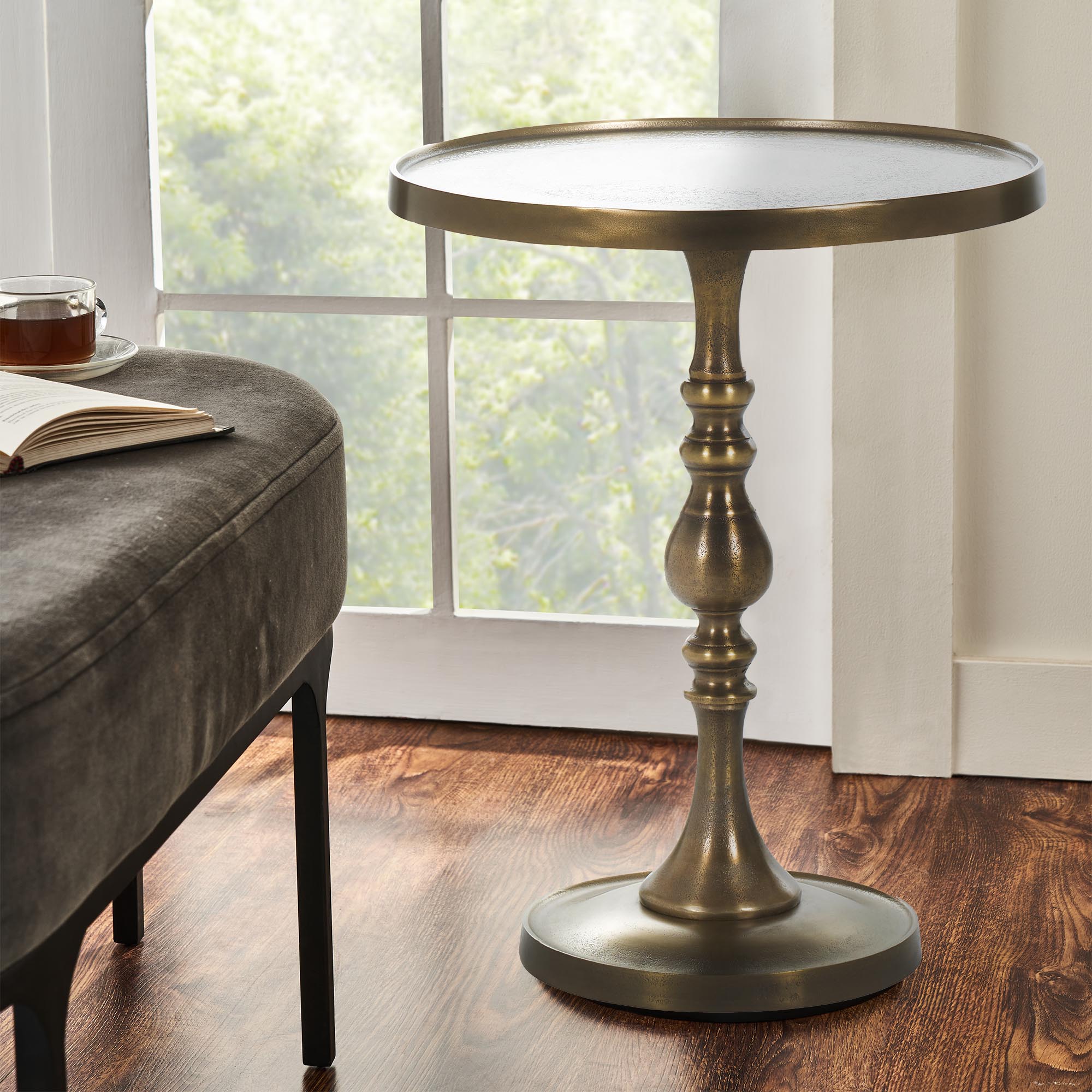 Romina Indoor Aluminum Table, Antique Brass - Lifestyle Image - TA033