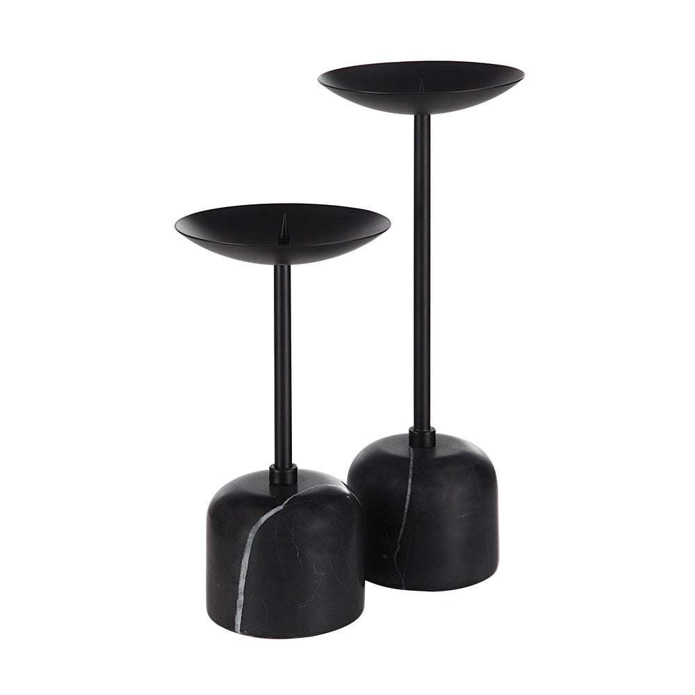 Uma Indoor Iron Set Of 2 Pillar Candle Holder, Matte Black - Main Image - CAN185