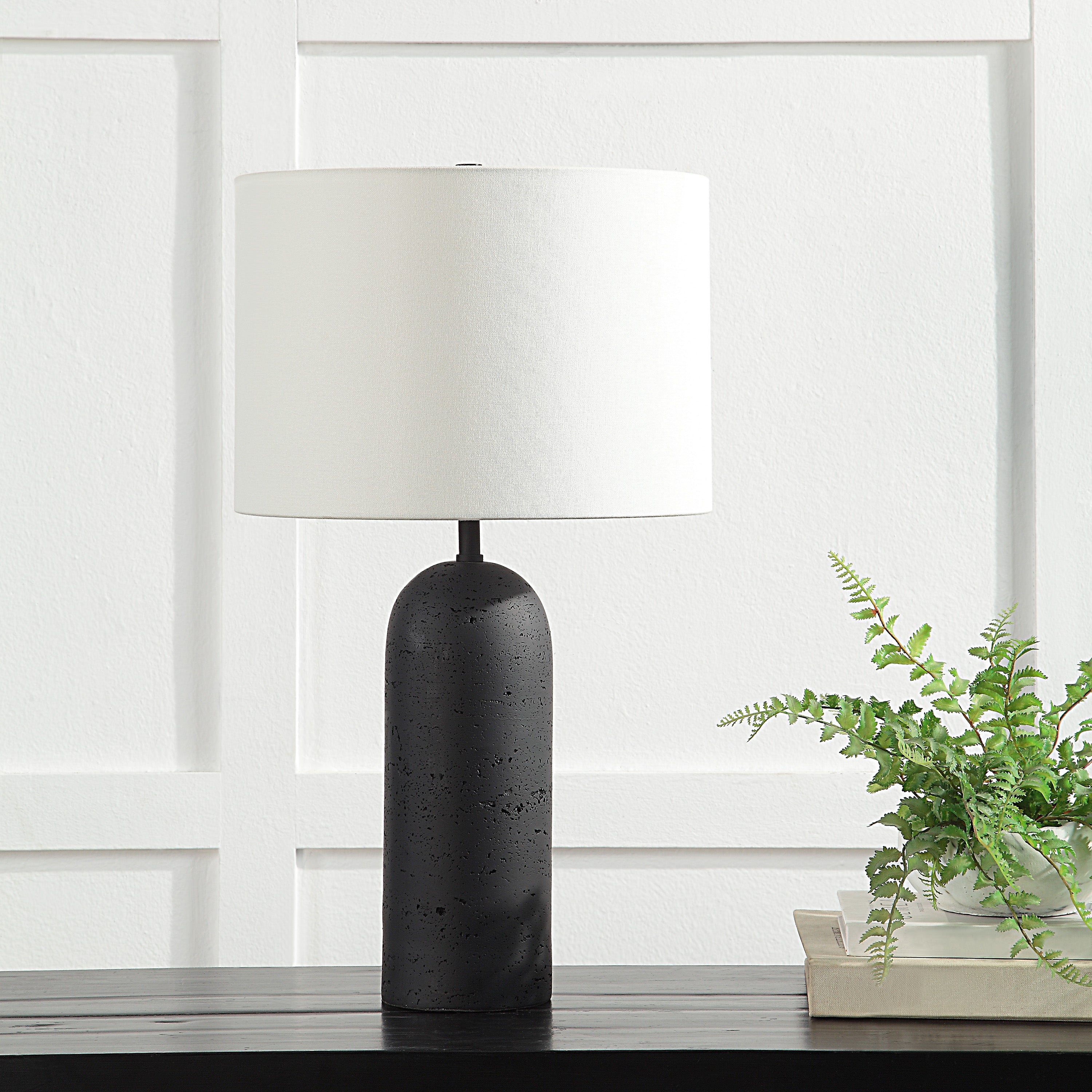 Augusta 25" Tall Black Resin Table Lamp with Drum Linen Shade (Set of 2) - Lifestyle Image - LPT1267-SET2