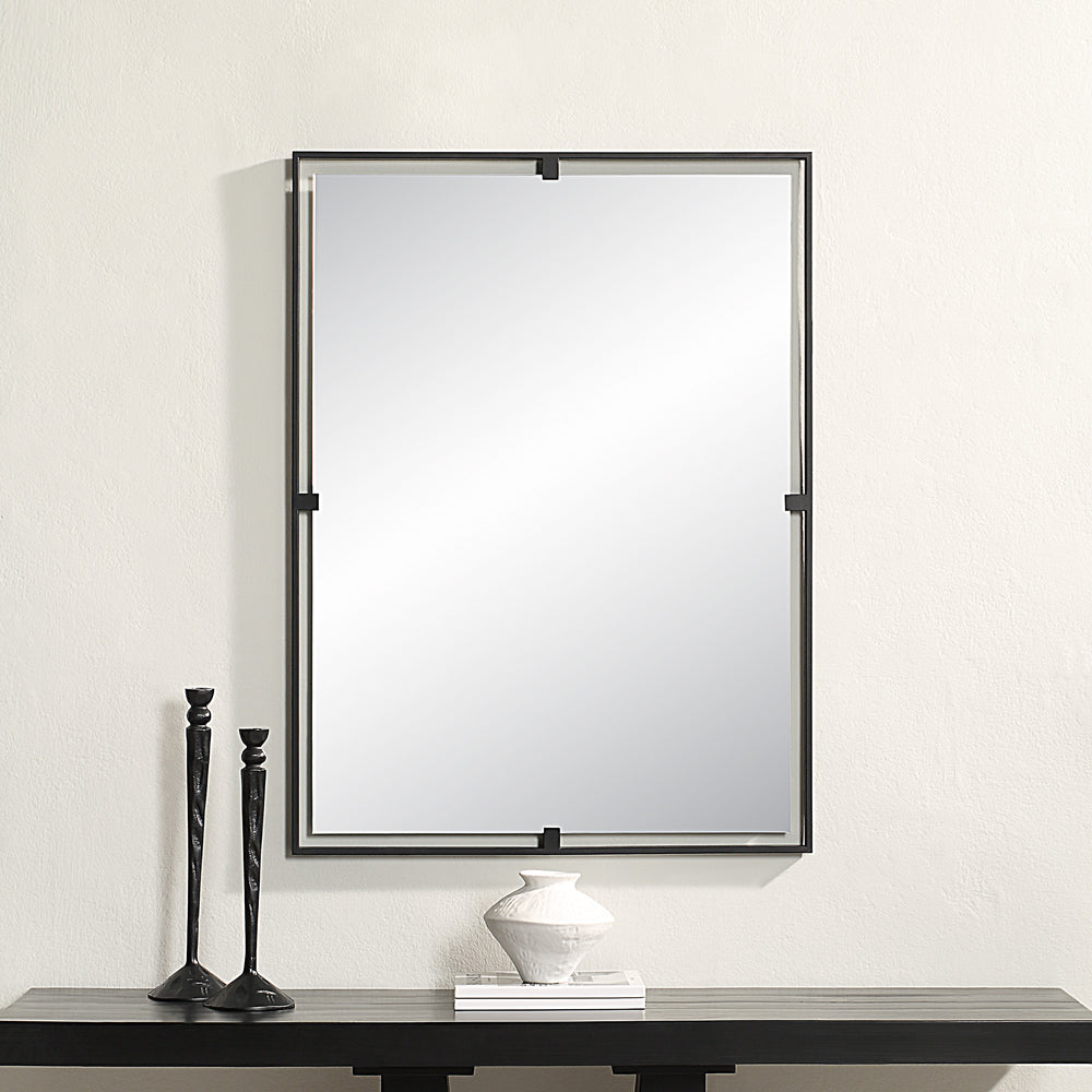 Marco 40" Tall Rectangle Wall Mirror, Black - White Label Lifestyle Image - MT2669