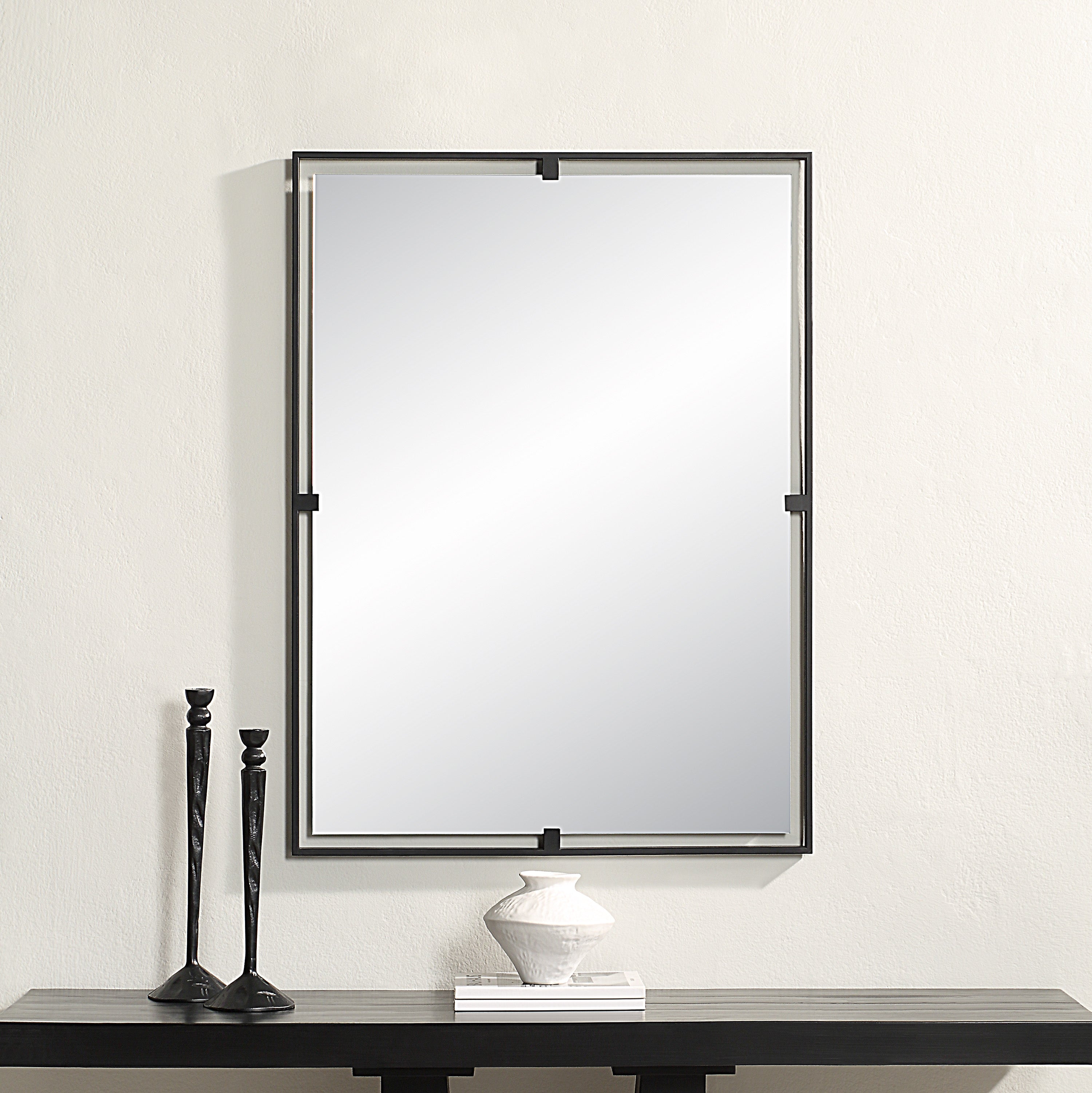 Marco 40" Tall Rectangle Wall Mirror, Black - White Label Lifestyle Image - MT2669