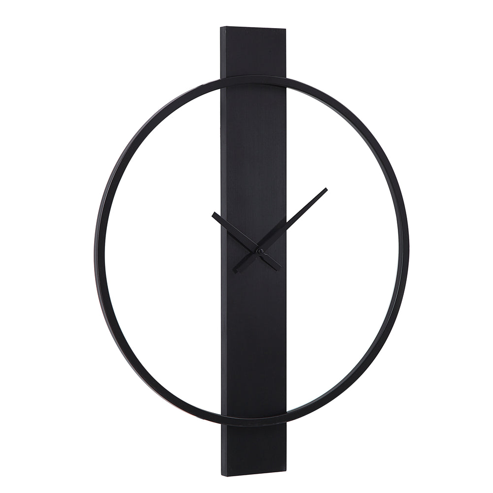 Romane Indoor Iron Wall Clock, Matte Black - Angle Image - CL255