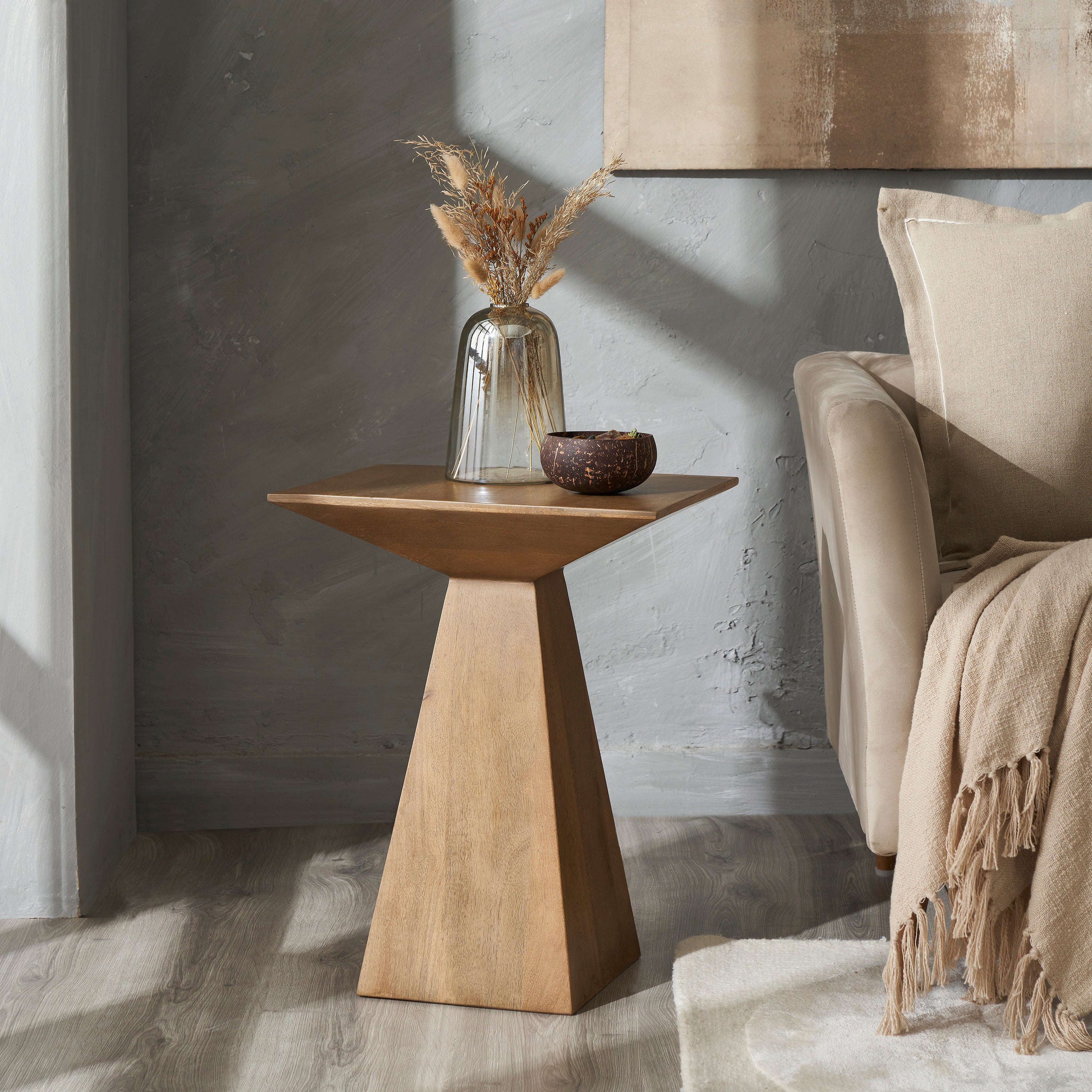 Garnett Indoor Mango Wood Side Table, Light Brown - Lifestyle Image - TA510