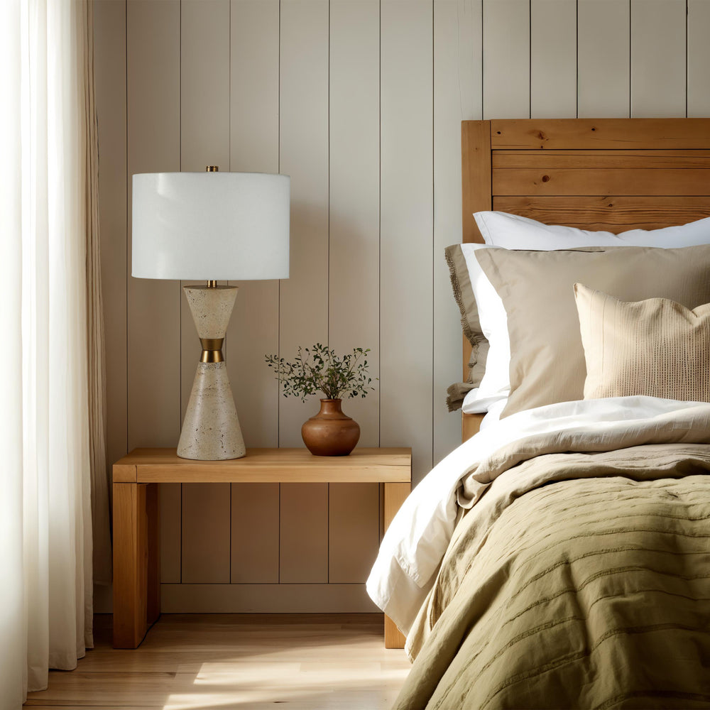 Veza 28.75" Height Table Lamps, Faux Beige Travertine - White Label Lifestyle Image - LPT1387EV