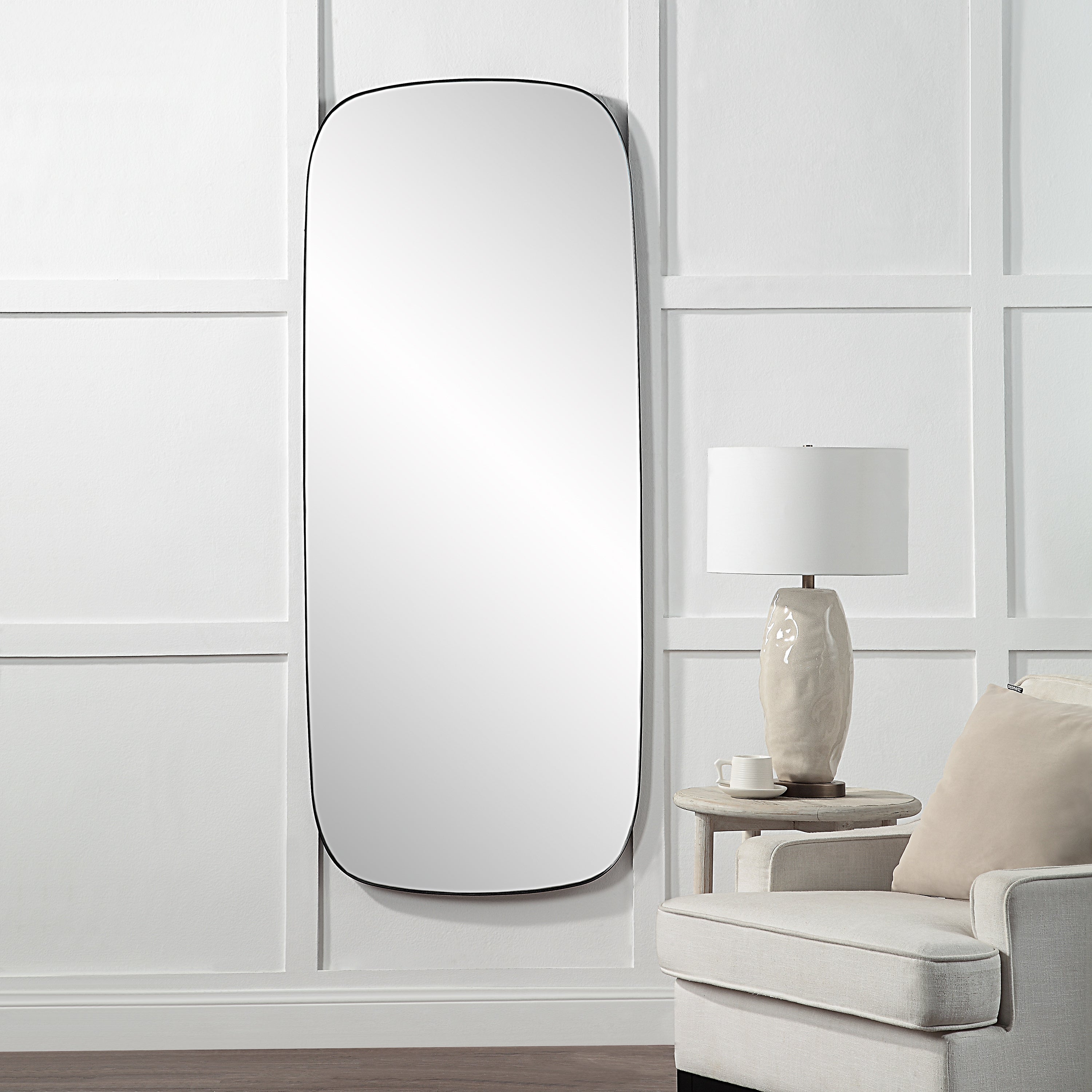 Almandine 72" Tall Rectangular Mirror, Matte Black - Lifestyle Image - MT2614