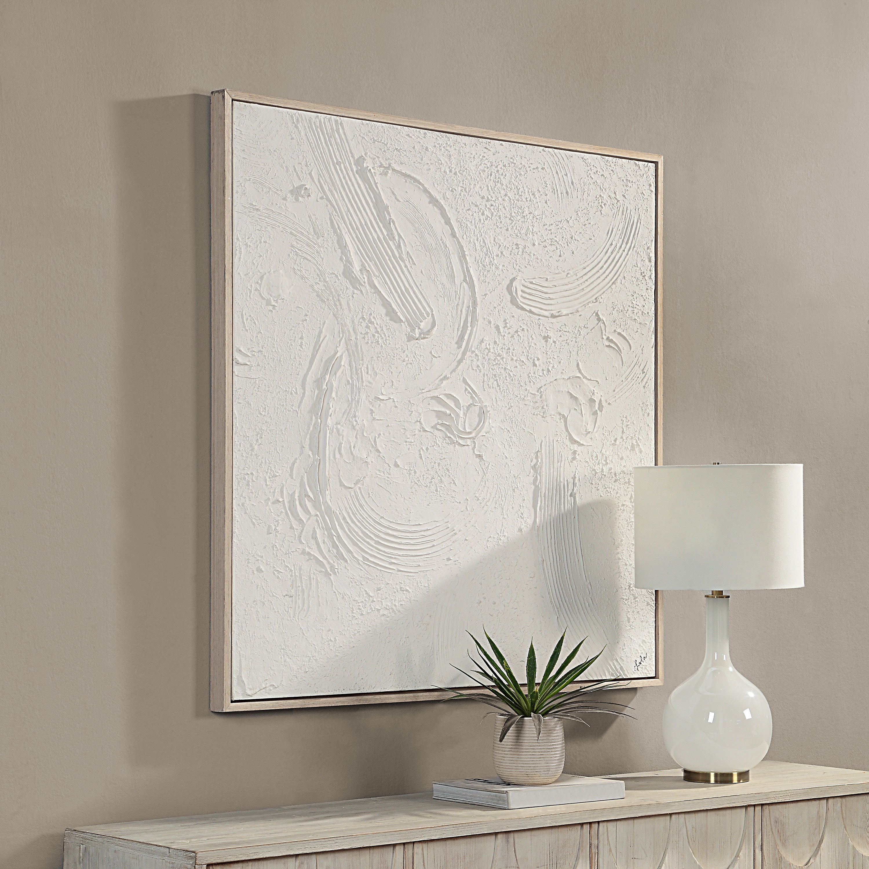 Luz 50" Wide Canvas Art with Wood Frame, Cream - Lifestyle Image - OL2163