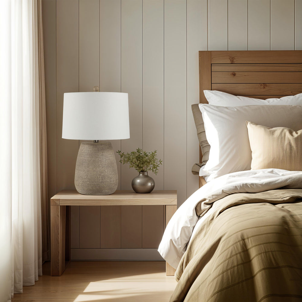 Optima 23.5" Height Table Lamps, Faux Ribbed Stone Texture - White Label Lifestyle Image - LPT1378EV