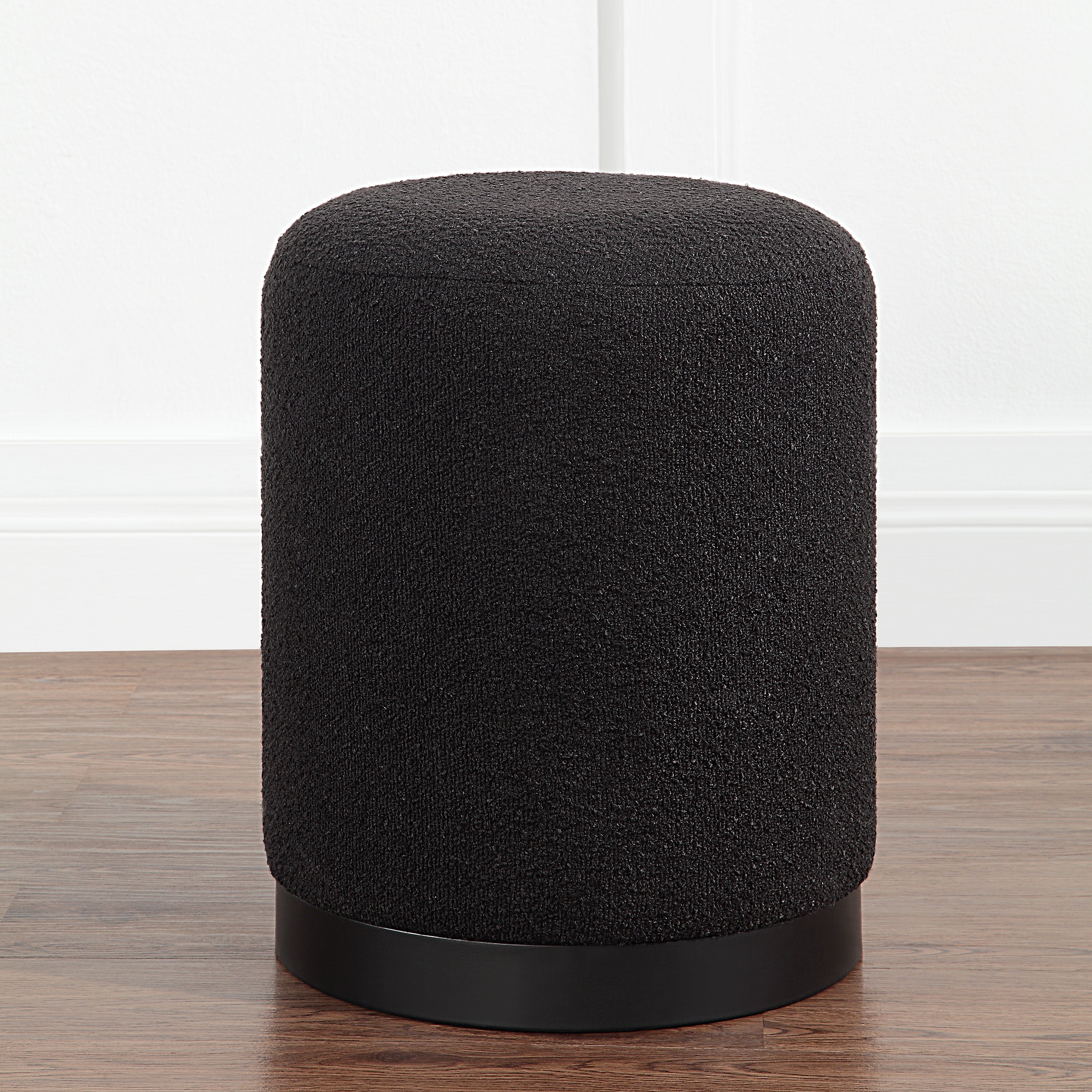 Castillo Indoor Boucle Ottoman, Black - Lifestyle Image - CHA092