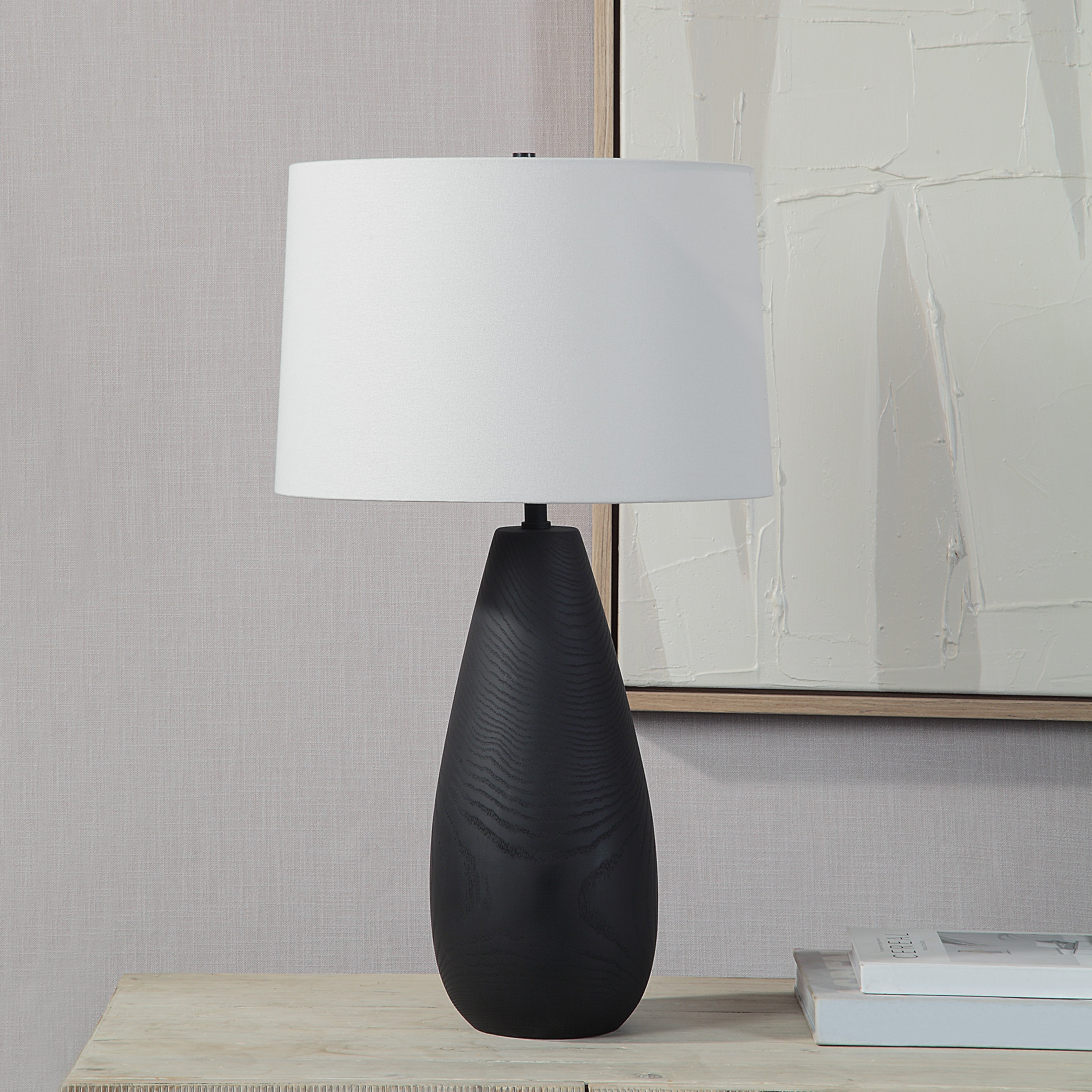 Tala 30" Tall Powder Coated Matte Black Iron Table Lamp with Tapered Linen Shade - Lifestyle Image - LPT1261