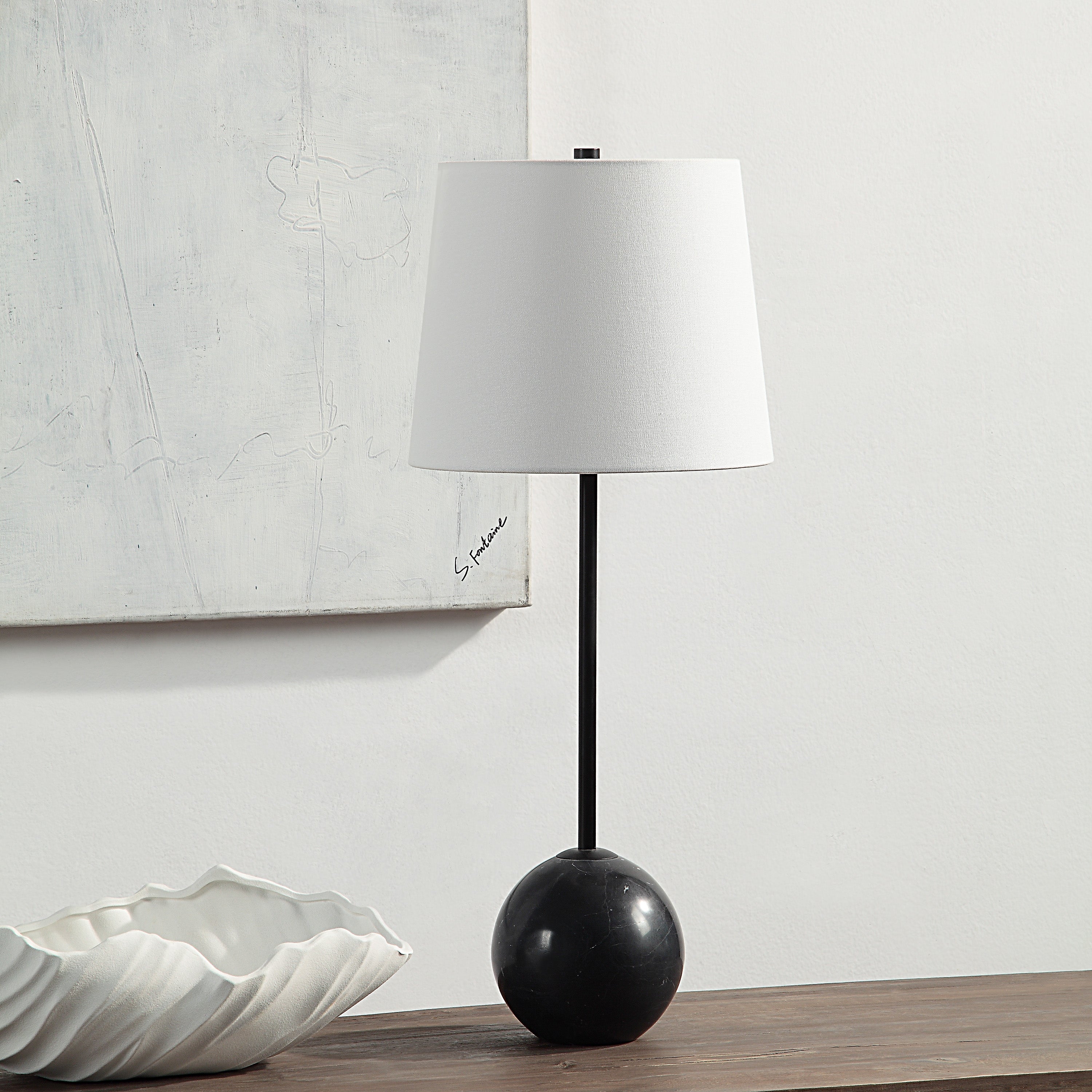 Bangor 27" Tall Matte Black Iron Table Lamp with Tapered Linen Shade (Set of 2) - Lifestyle Image - LPT1266-SET2