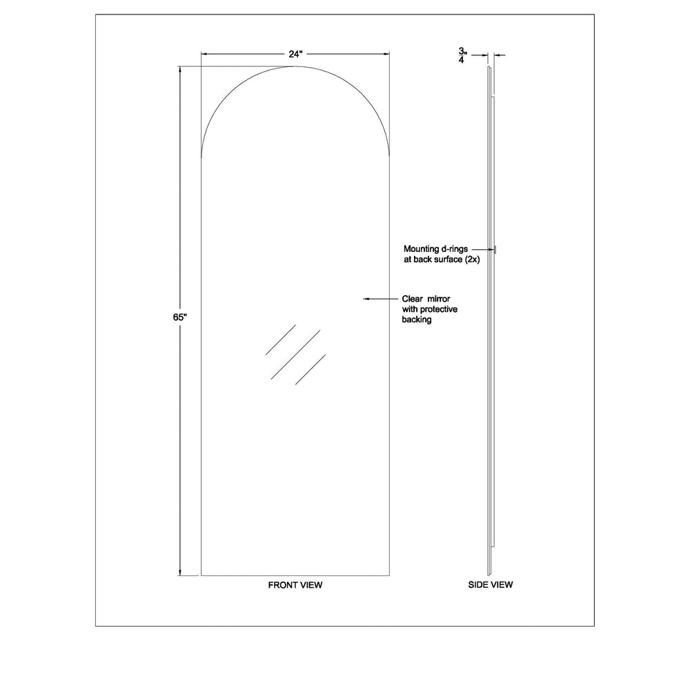 Gervais 65" Tall Arch Full Length Mirror - Technical Drawing - MT2506