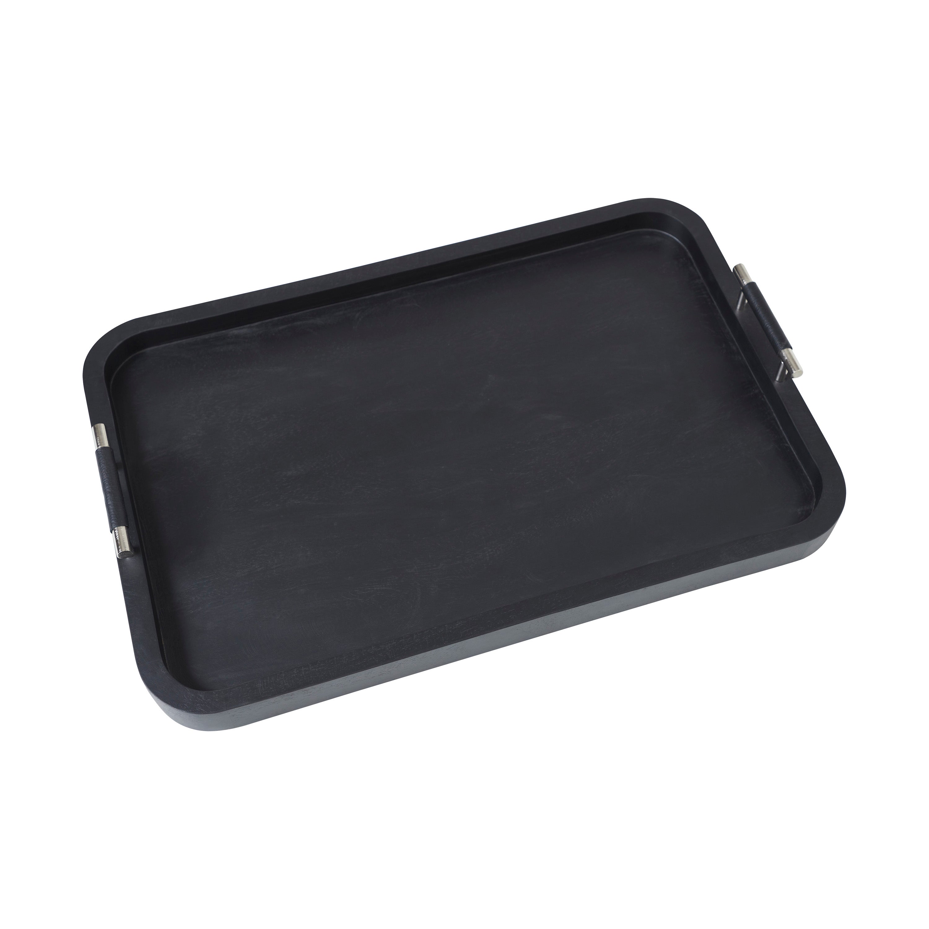 Hudson Indoor Mango Wood Tray, Black - Angle Image - STA790