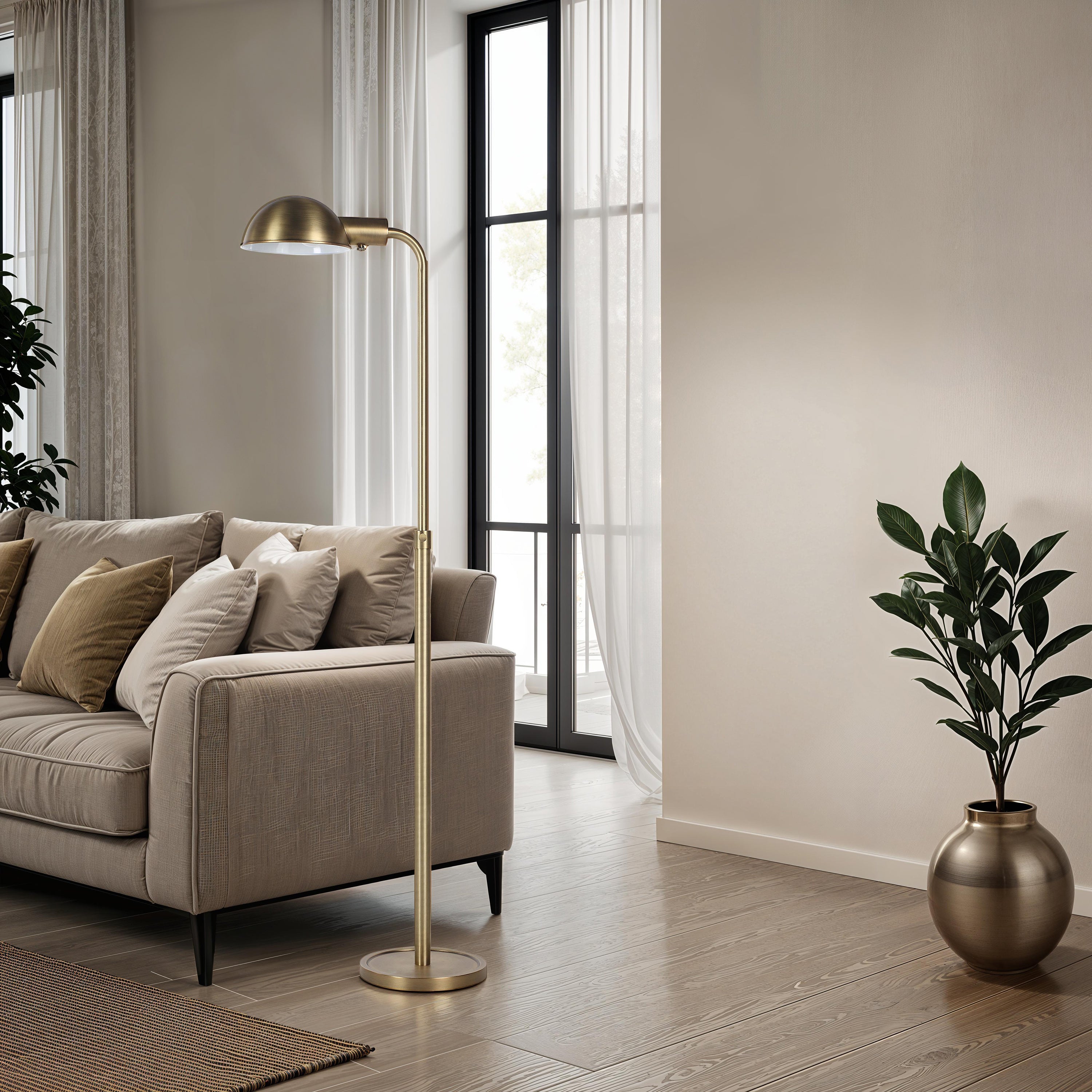Cos 45-60" ADJ Height Floor Lamp, Dark Antique Brushed Brass - White Label Lifestyle Image - LPF3182