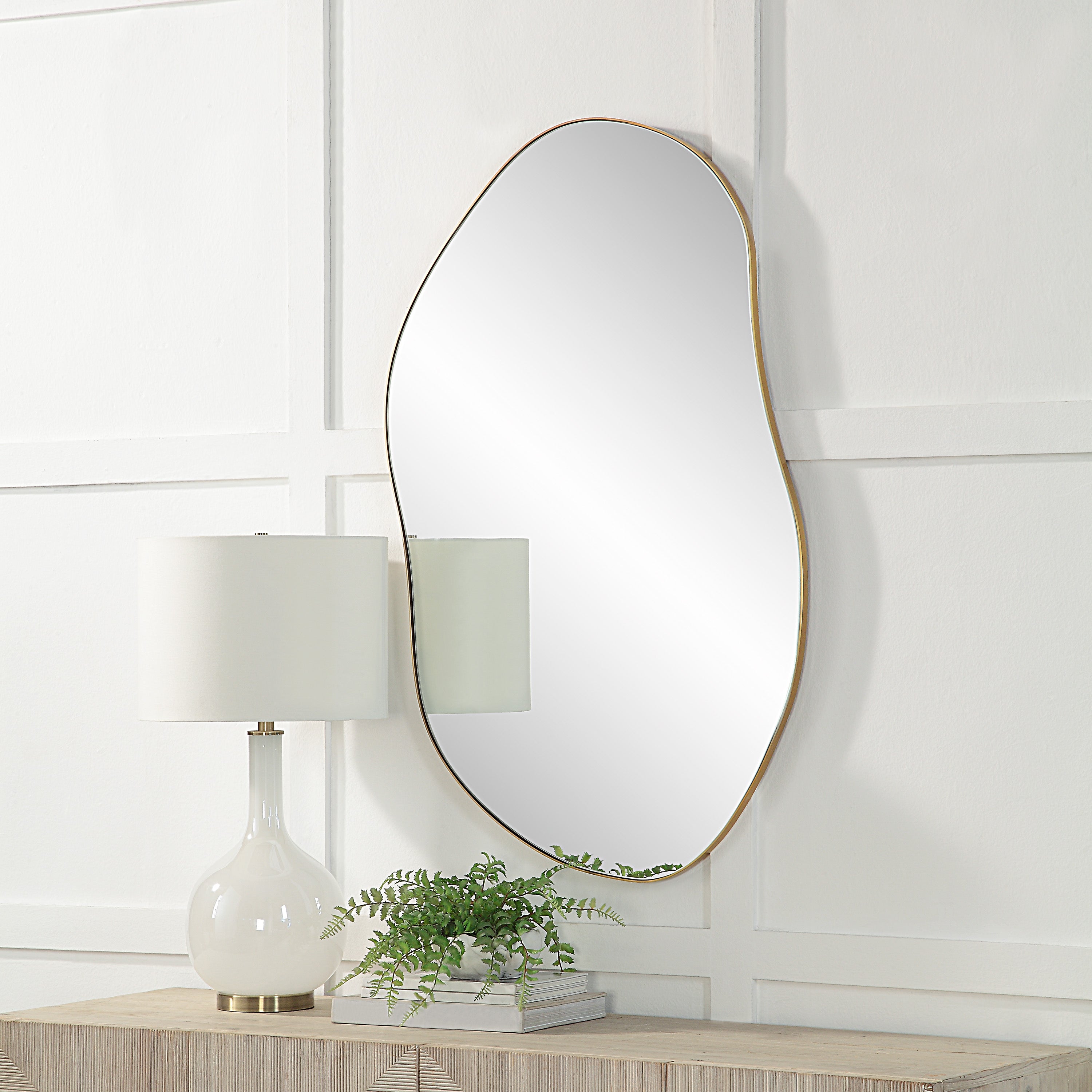 Noria 45" Tall Irregular Rectangular Oval Mirror, Burnished Brass - Lifestyle Image - MT2607