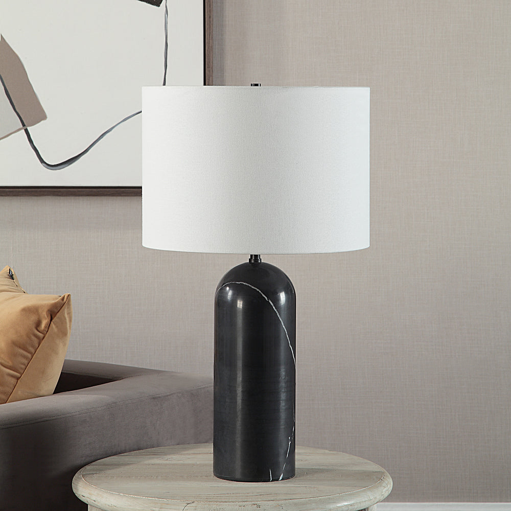 Tyne 25" Tall Powder Coated Matte Black Iron Table Lamp with Drum Linen Shade - Lifestyle Image - LPT1273