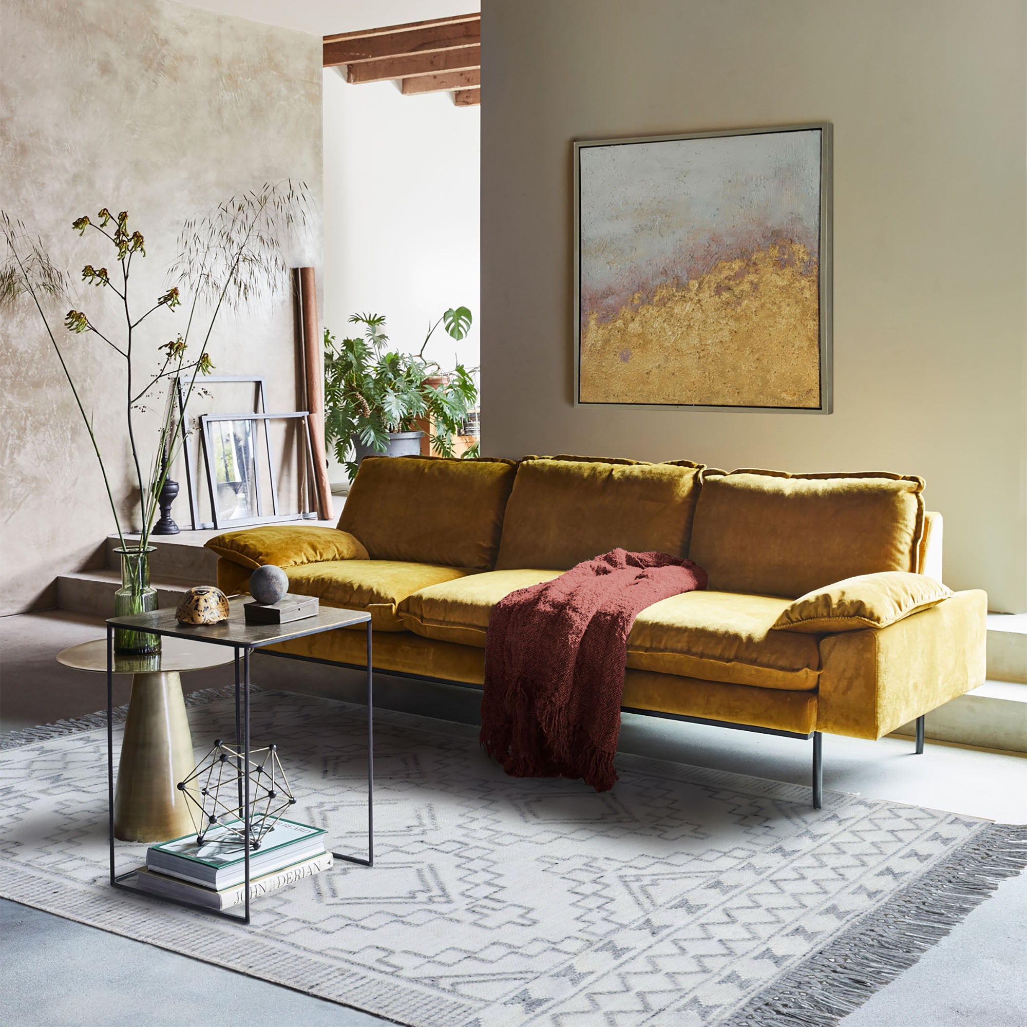 Threefold Indoor Aluminum Table, Antique Brass - Lifestyle Image - TA174