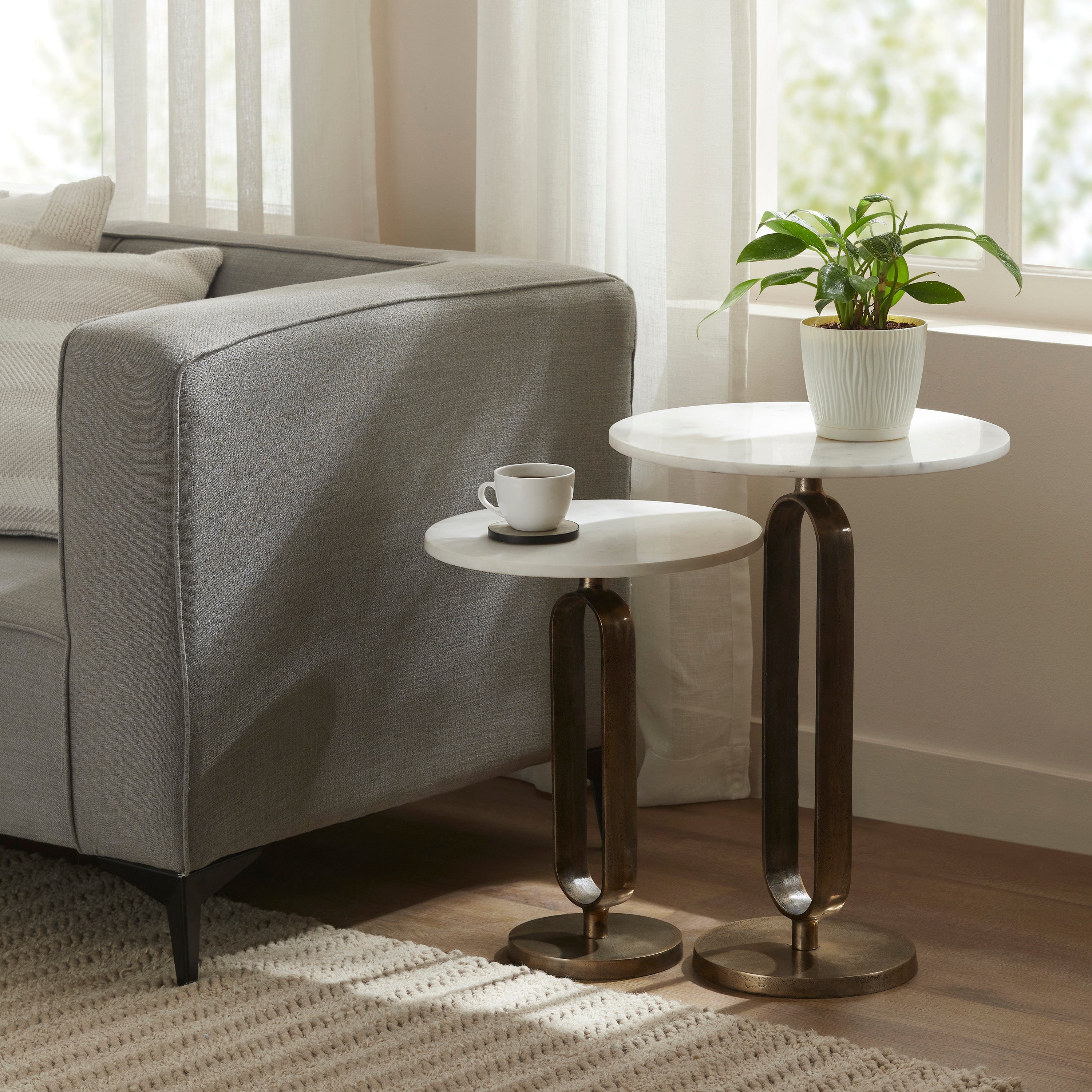 Irene Indoor Cast Aluminum Side Table, Antique Brass - Lifestyle Image - TA473