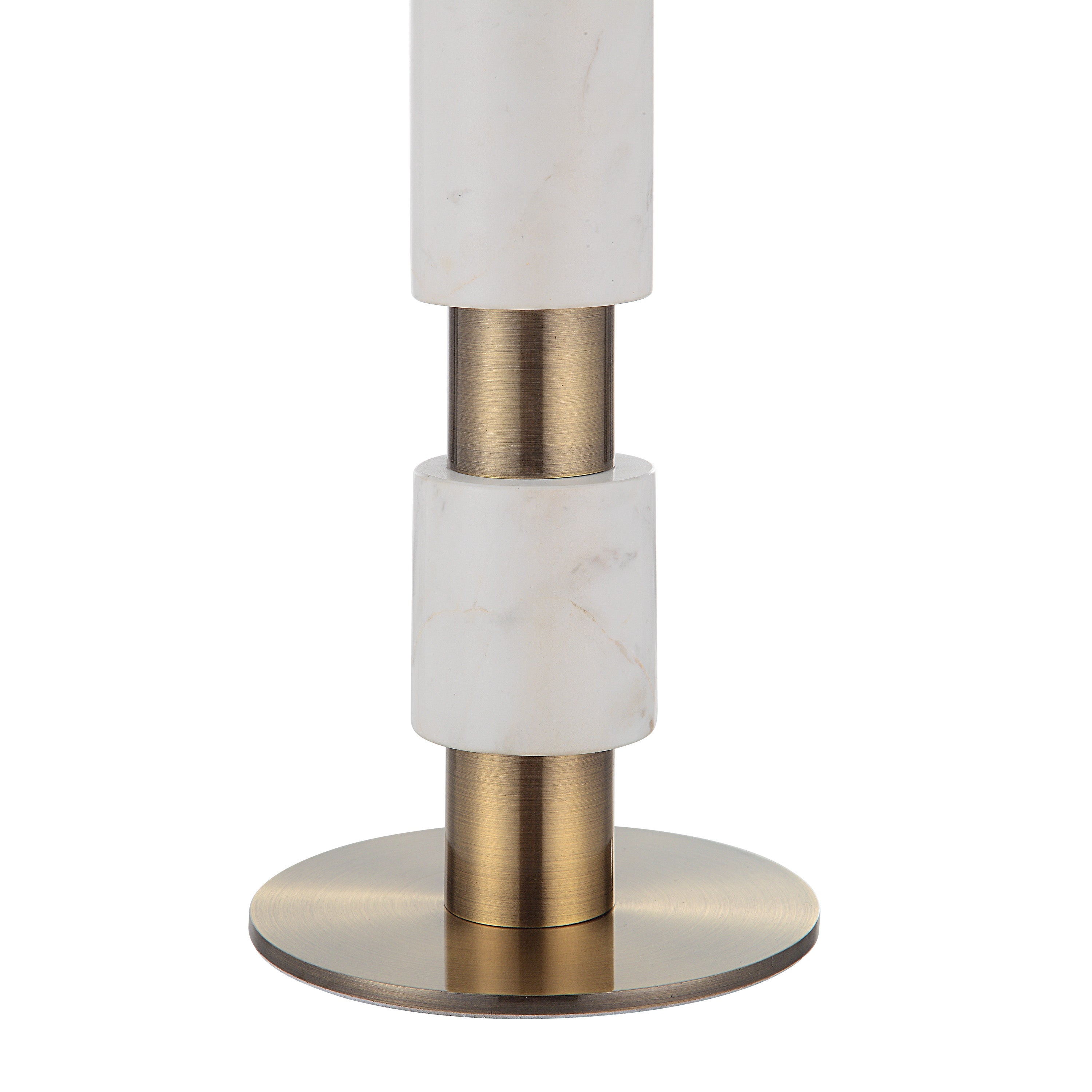 Pirot 27" Tall Antique Brushed Brass Iron Table Lamp with Tapered Linen Shade - Detail Image - LPT1213