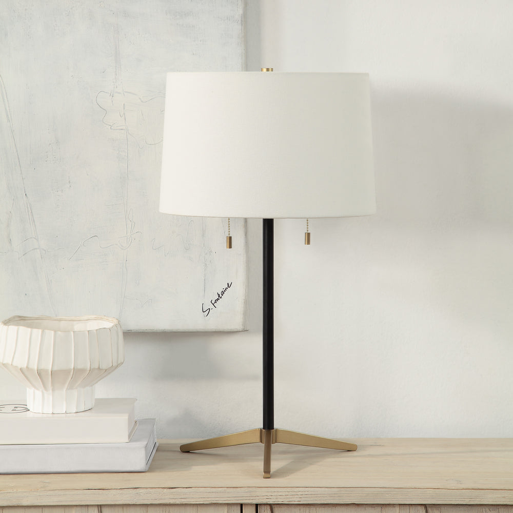 Orono 25" Tall Matte Black Iron Table Lamp with Tapered Linen Shade (Set of 2) - Lifestyle Image - LPT1265-SET2