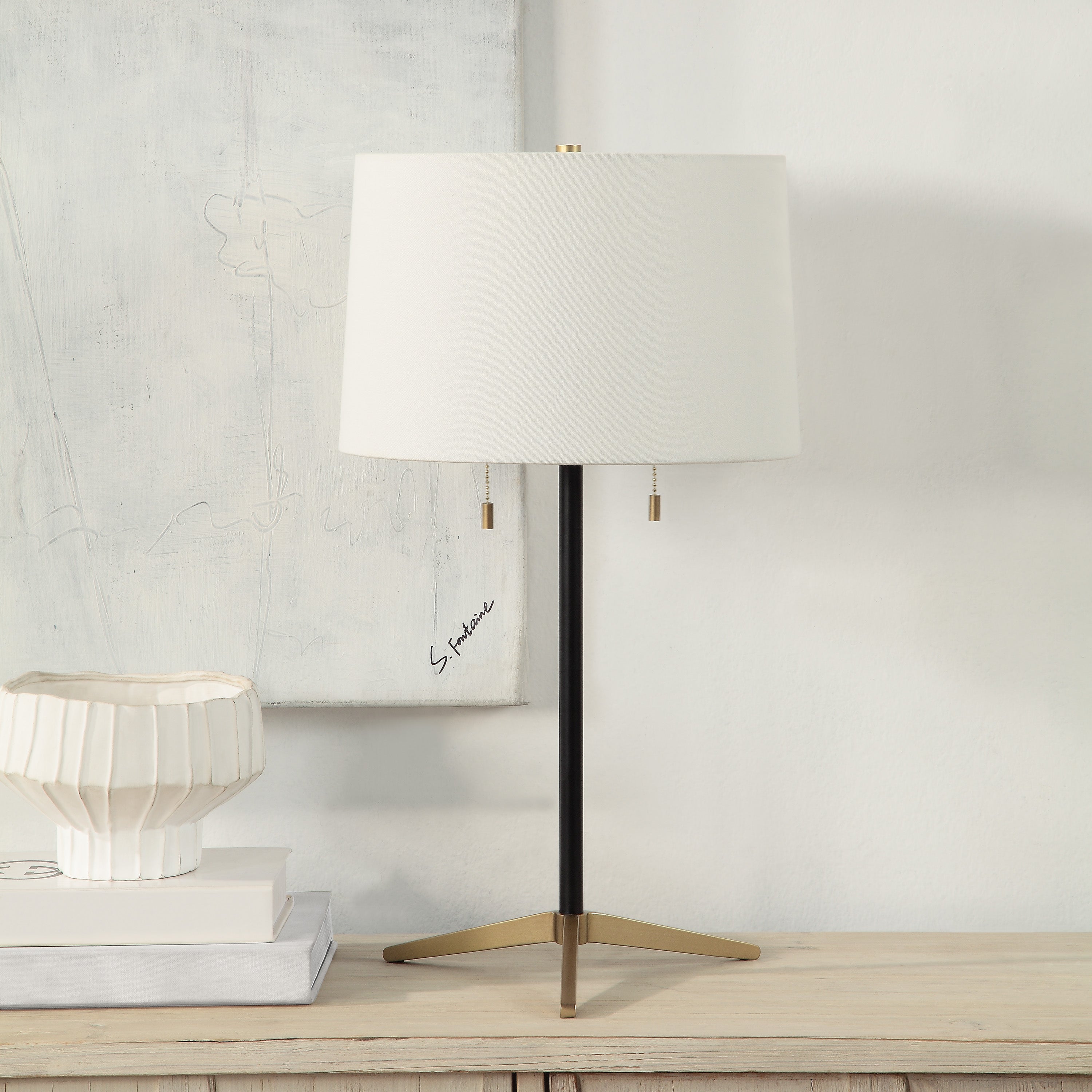 Orono 25" Tall Matte Black Iron Table Lamp with Tapered Linen Shade (Set of 2) - Lifestyle Image - LPT1265-SET2