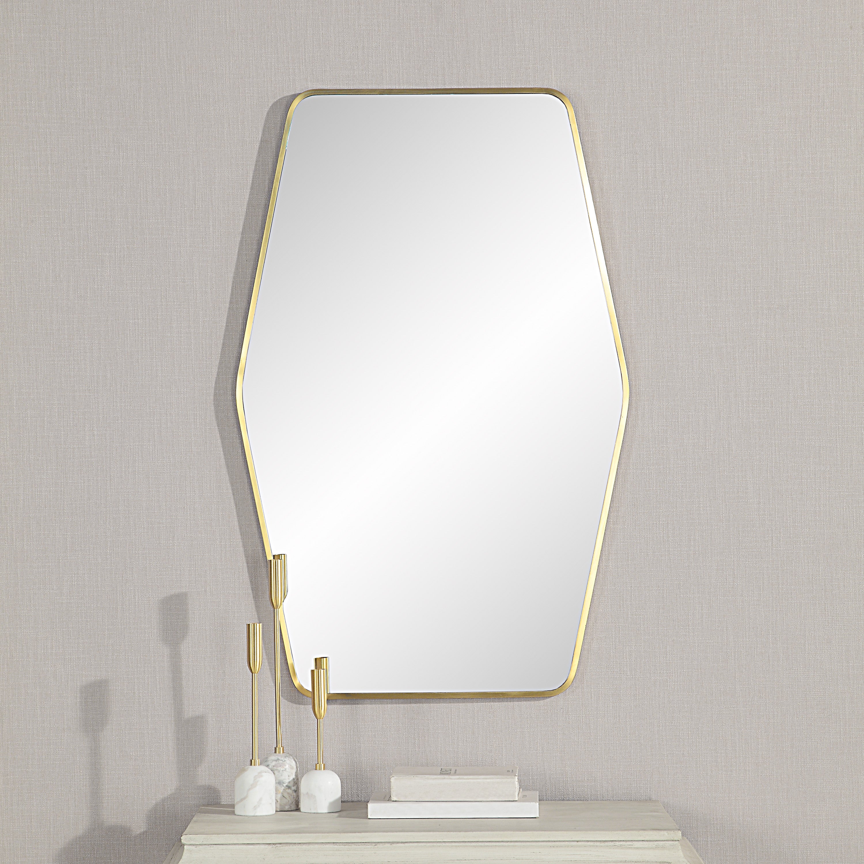 Mocha 40" Tall Rectangular Mirror, Satin Brass - Lifestyle Image - MT2625