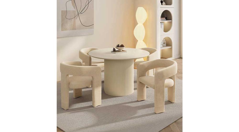 Tovas and Caspian 7pc Dining Set - Ivory Table and Sand and Natural Chairs