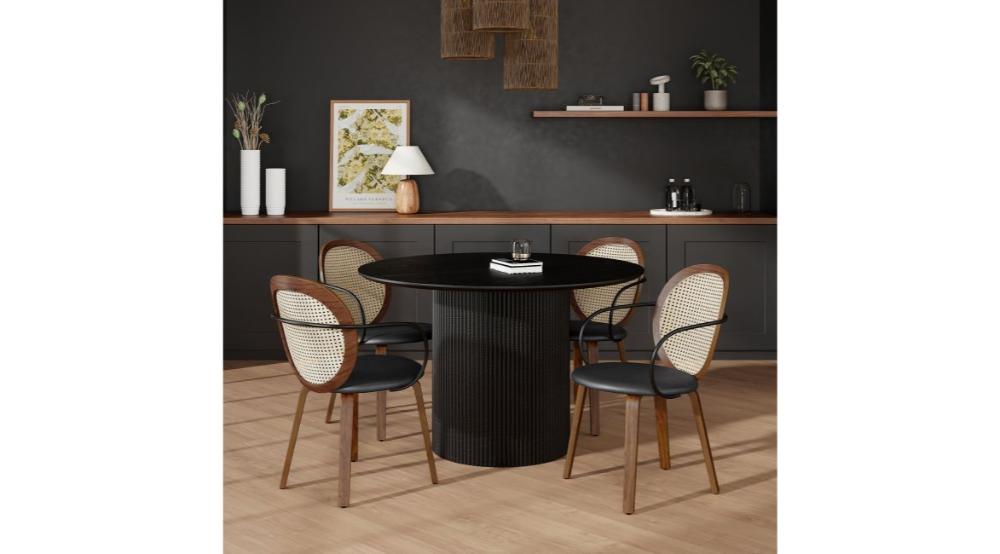 Tovas and Orias 5pc Dining Set - Black Table and Walnut Chairs